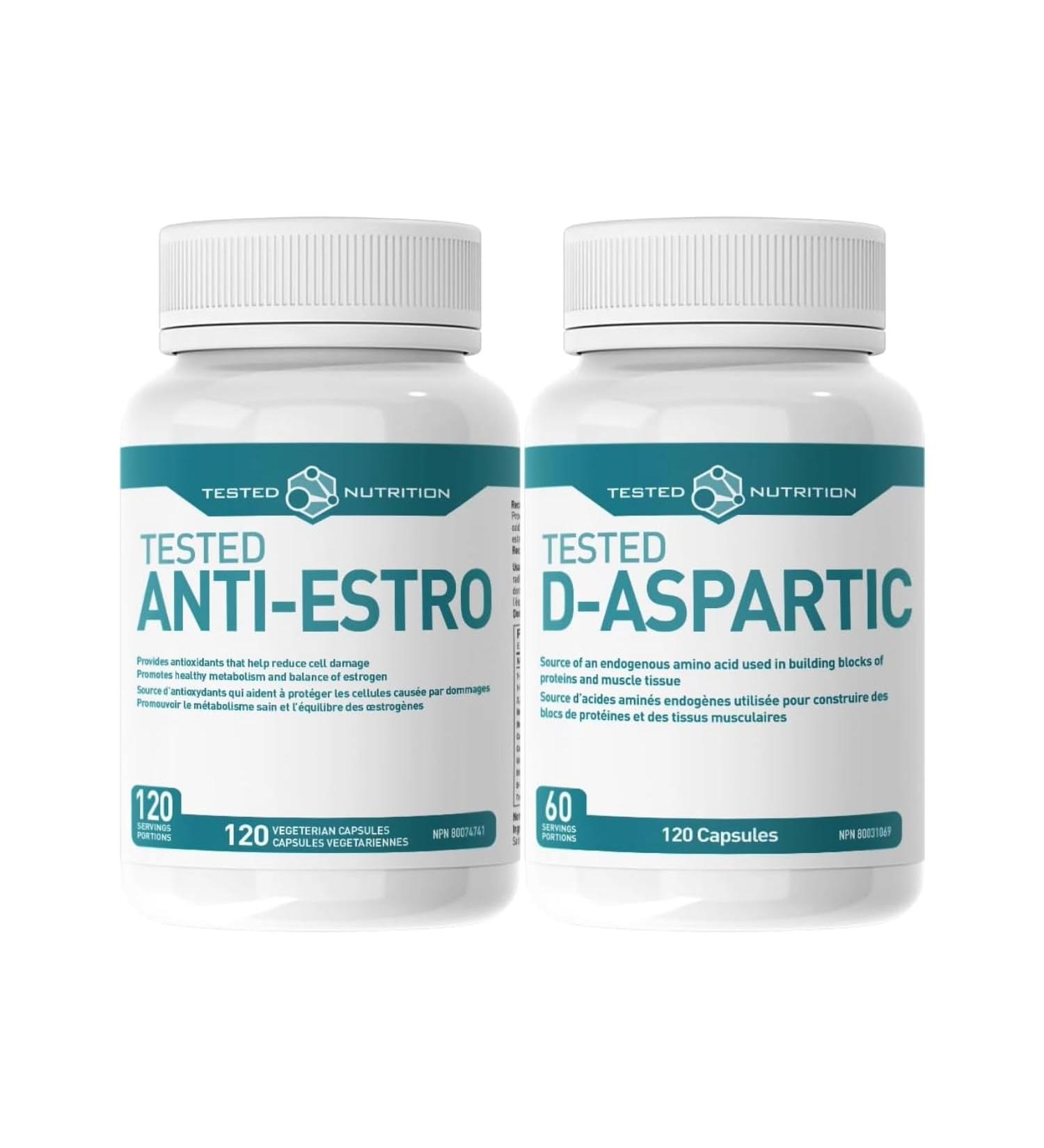 Tested Nutrition Tested Combo Pack | Tested Anti-Estro 120 Capsules Tested D-Aspartic Acid (DAA) 120 Capsules (Tested Combo Pack) - Buy Online on GoSupps.com