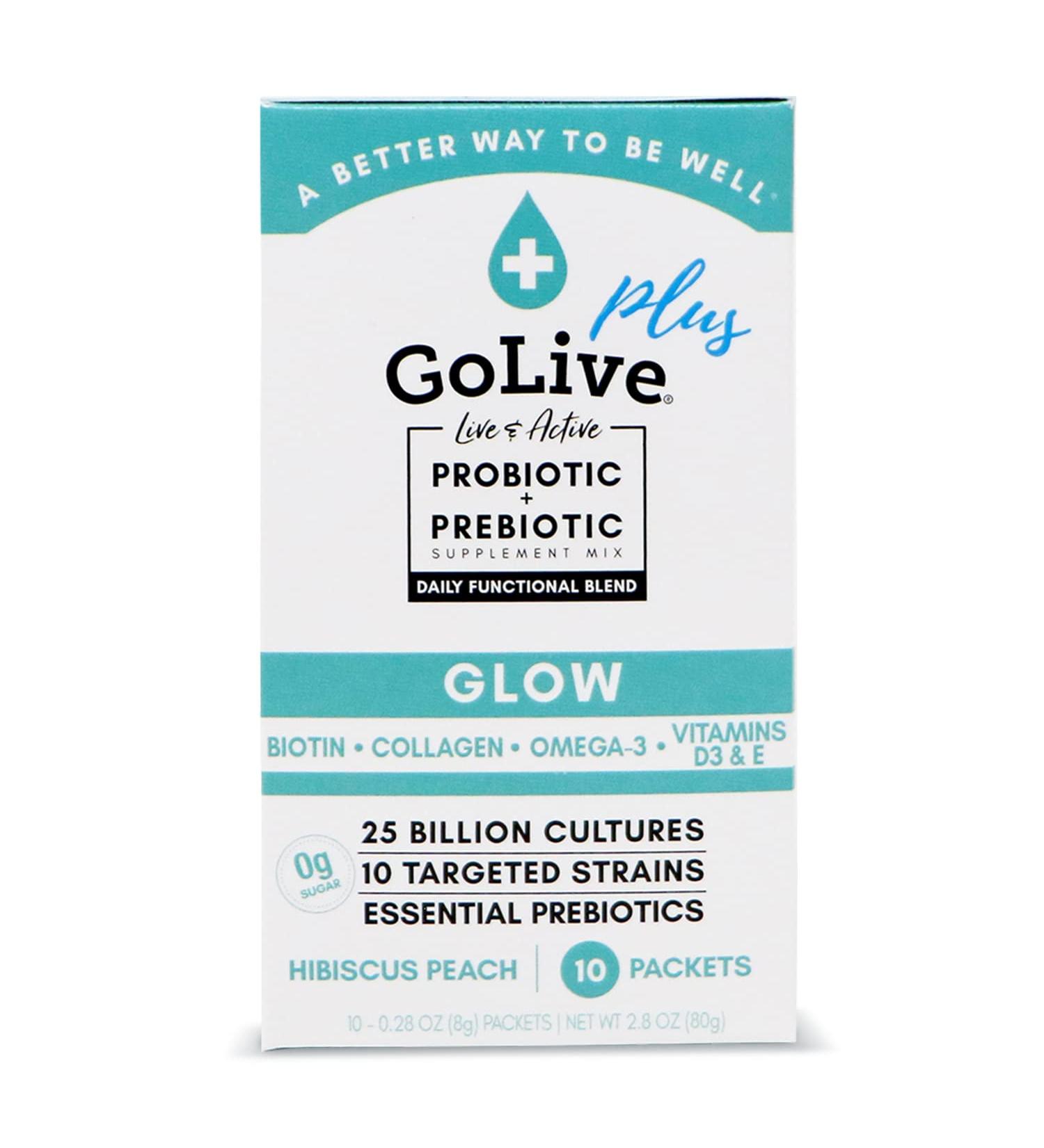 GoLive Probiotics & Prebiotics for Women and Men Glow for Beauty, Sugar-Free Synbiotic Powder. +25 Bllion CFUs 10 Clinical Strains for Healthy, Immune & Digestive Health, 10 Count (Pack of 1) - Buy Online on GoSupps.com
