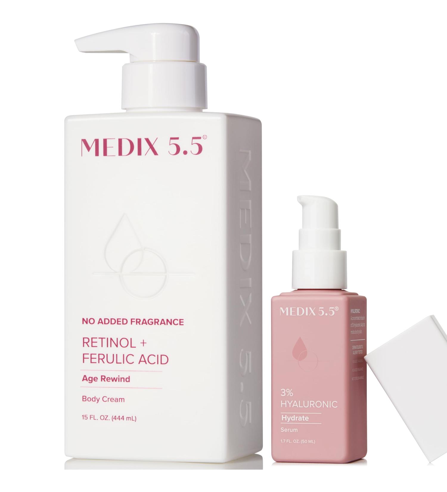 Medix 5.5 Fragrance Free Retinol Age Rewind Cream + 3% Hyaluronic Acid Hydrating Body Serum Set - Buy Online on GoSupps.com