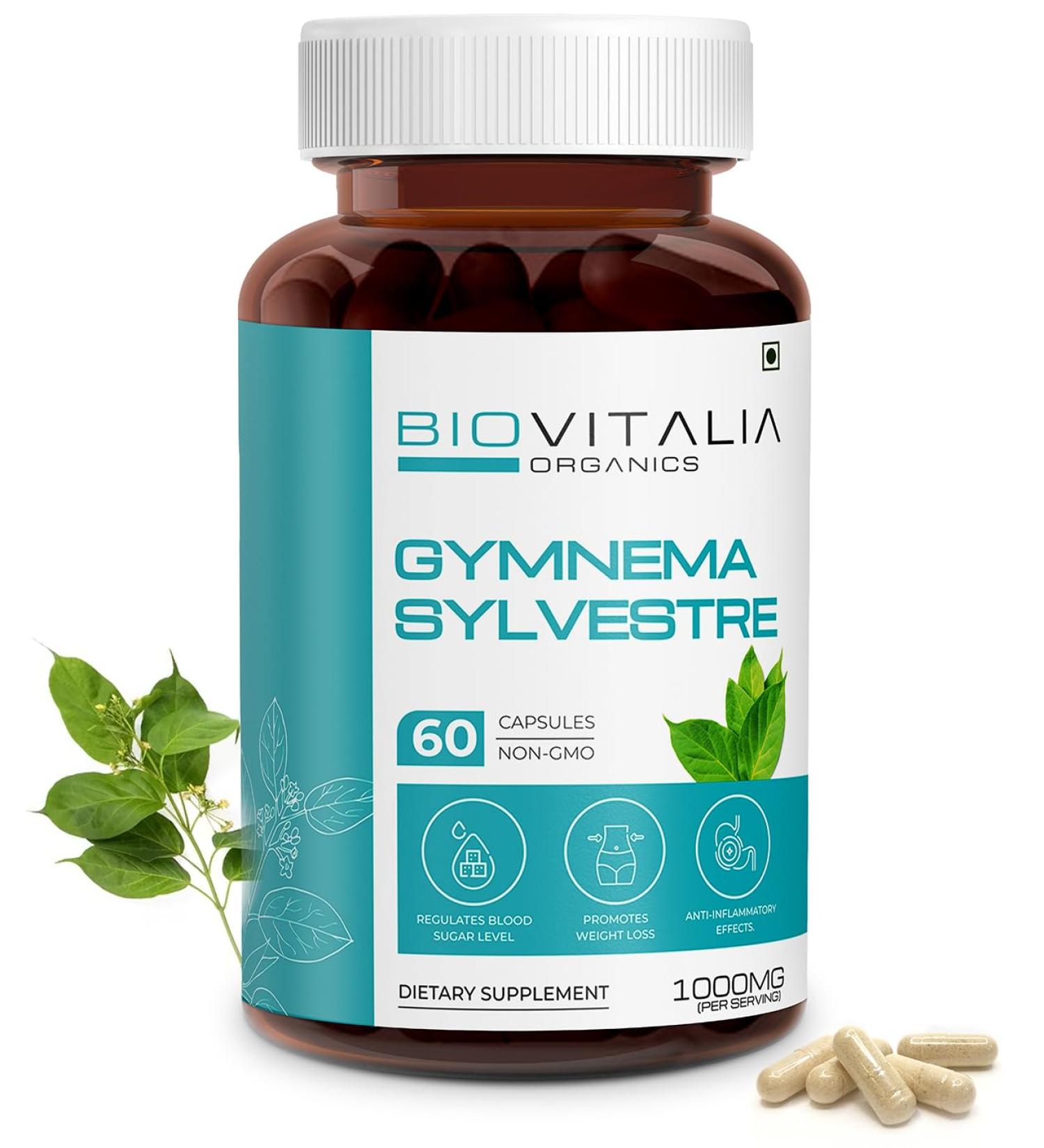 Gymnema Sylvestre 1000mg Capsules - Blood Sugar Support & Metabolism | Chromium Picolinate Alternative - 60 Vegan Capsules - Buy Online on GoSupps.com