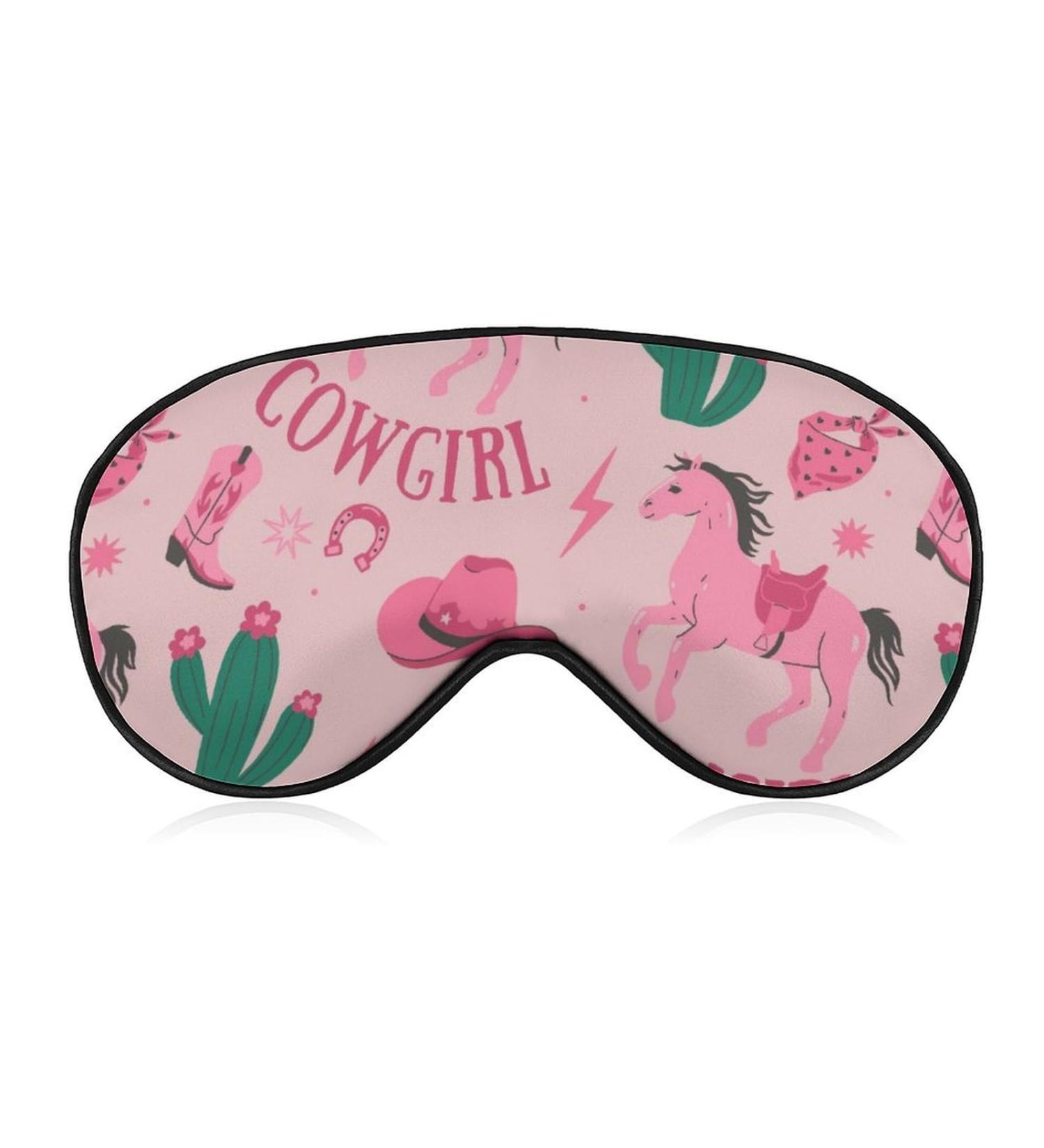 Shop Trendy Pink Cowboy Boots Horses Cacti Sleeping Mask | Comfortable Soft Eye Mask with Adjustable Strap for Sleep | International Shipping Available - Buy Online on GoSupps.com