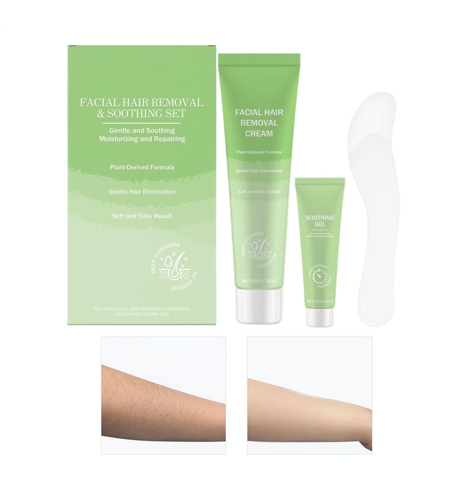 Facial Hair Removal Cream - Moisturizing 2 in 1 with Spatula - Facial Hair Removal Cream Kit for Daily Use Holidays Weddings Summer Travel Beach Brides Women Men - Buy Online on GoSupps.com