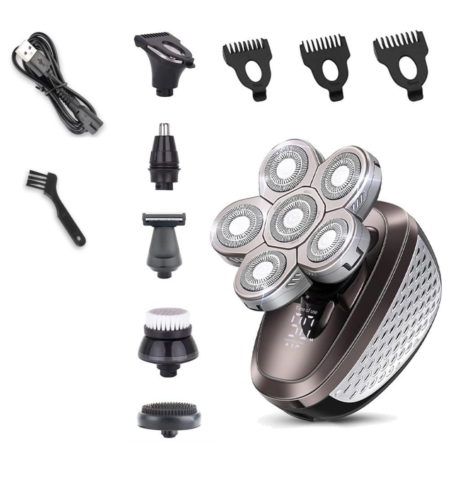 6 in 1 Smart Sensor Electric Shaver for Men - Rechargeable Bald Head Hair Trimmer with LCD Display & Floating Heads - Buy Online on GoSupps.com