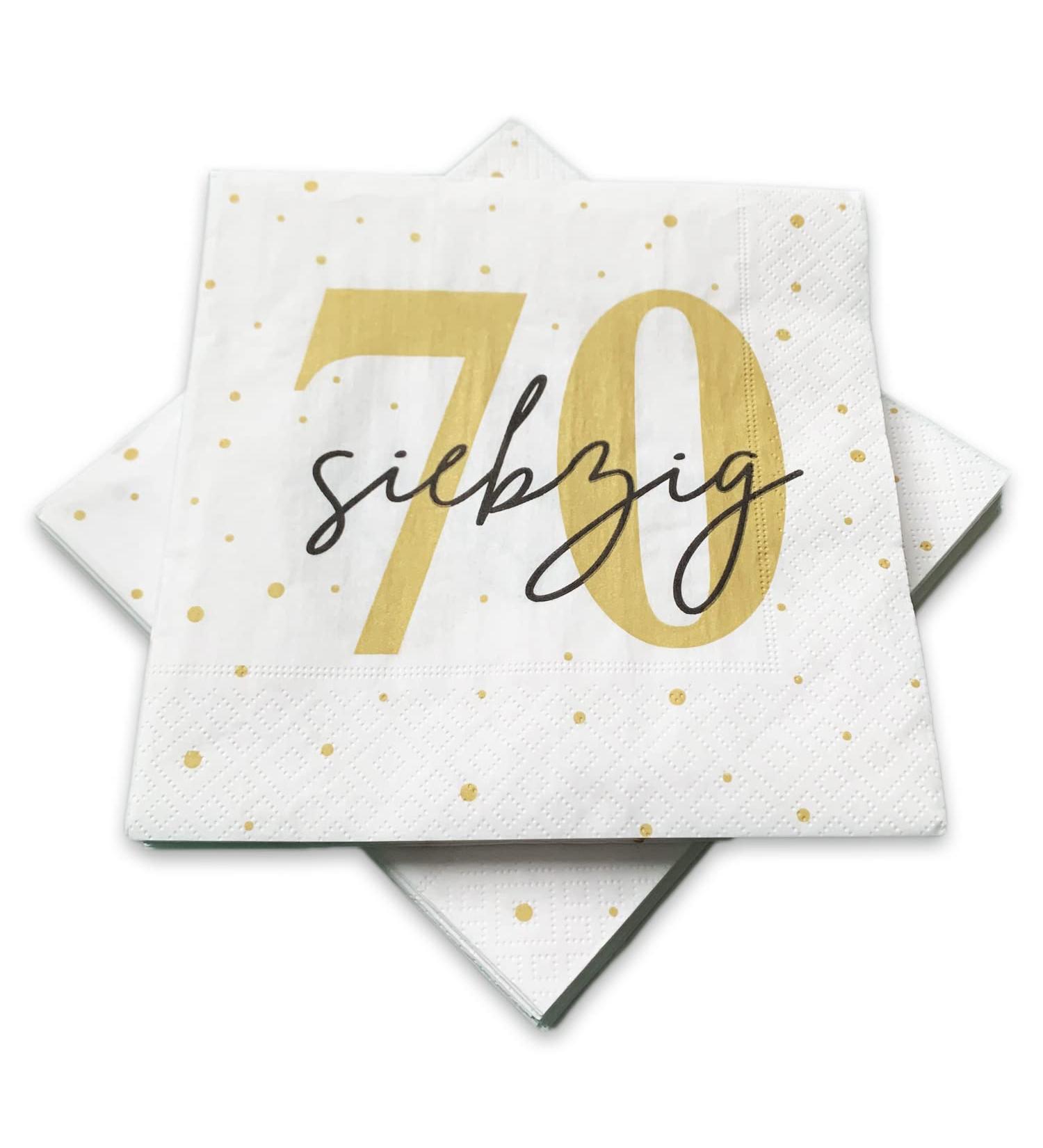 20 napkins for 70th birthday 33x33 cm - white gold black