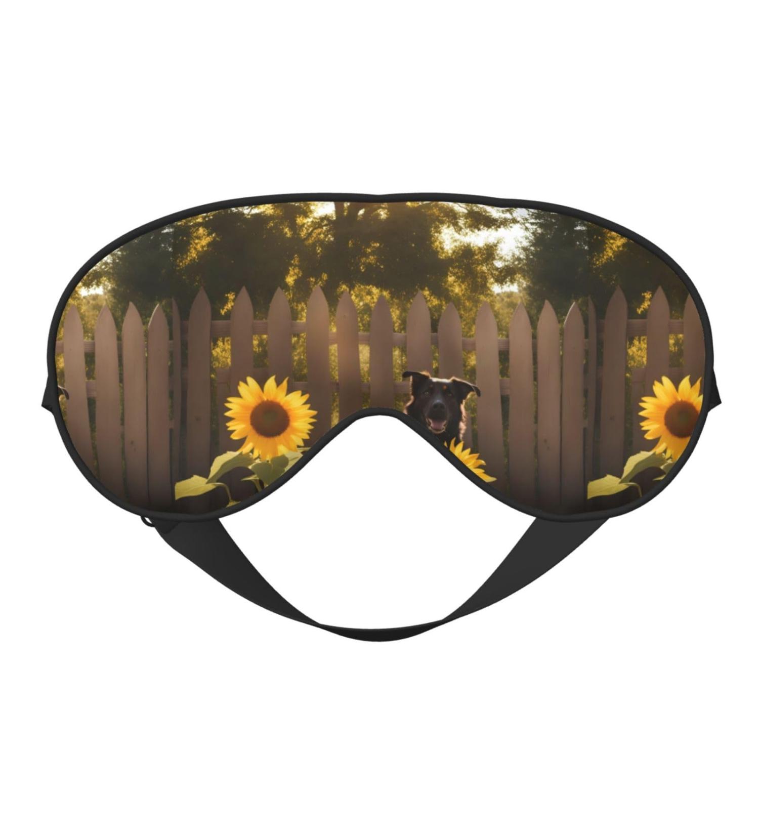 Dog & Sunflower Unisex Adjustable Blackout Sleep Eye Mask - Perfect for Home Travel Yoga & Office Naps - Buy Online on GoSupps.com