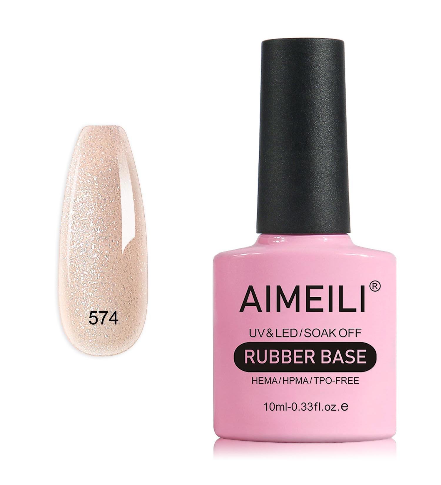 AIMEILI 5 in 1 Rubber Base Gel & Sheer Color Nail Polish 10ml - UV LED Soak Off Elastic Base Coat for Nail Strength - Nail Rhinestones Glue Gel - (574) - Buy Online on GoSupps.com