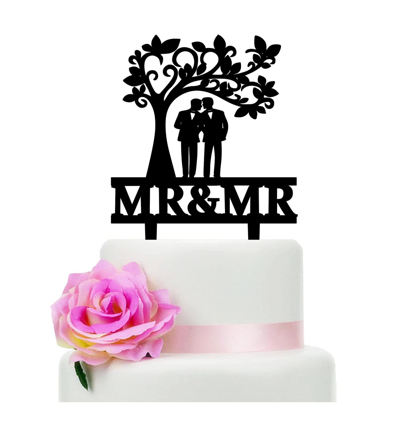 YzYbuaego Mr & Mr Cake Topper The Gay Couple Standing and Kissing Under The Tree Gay Wedding Cake Topper (Gay Tree) - Buy Online on GoSupps.com