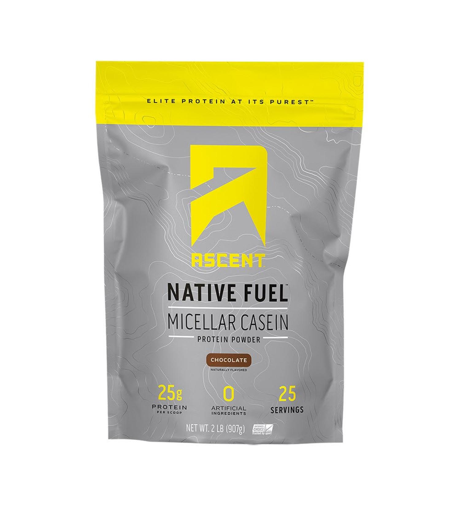 Ascent Native Fuel Casein Protein Powder - Chocolate 2 Pounds - 25g Micellar Casein - Soy & Gluten-Free - No Added Sugar - 4.9g BCAA - 2.2g Leucine - Zero Artificial Ingredients - Buy Online on GoSupps.com