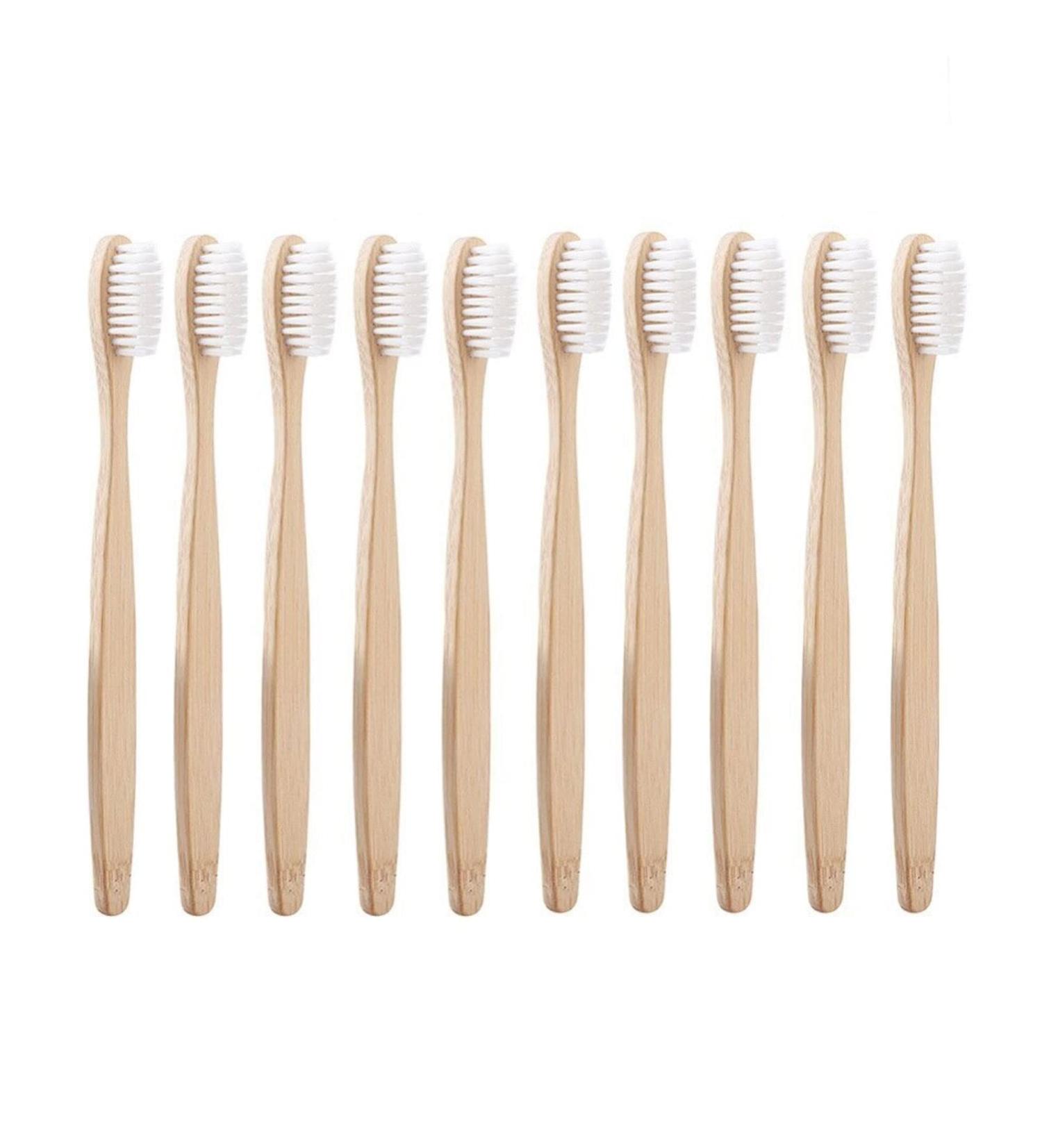 Suicra Natural Toothbrushes 10-Pack | Eco-Friendly Wooden Toothbrushes with Soft Bristles for Gentle Oral Care - Buy Online on GoSupps.com