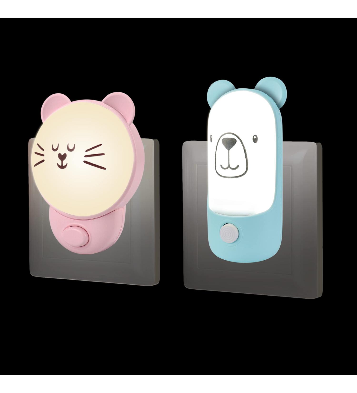 Night Light Baby Socket with Switch - 2 Piece Cat & Bear LED Wall Lamp for Kids - Sleep Aid & Bedroom Decor - Buy Online on GoSupps.com