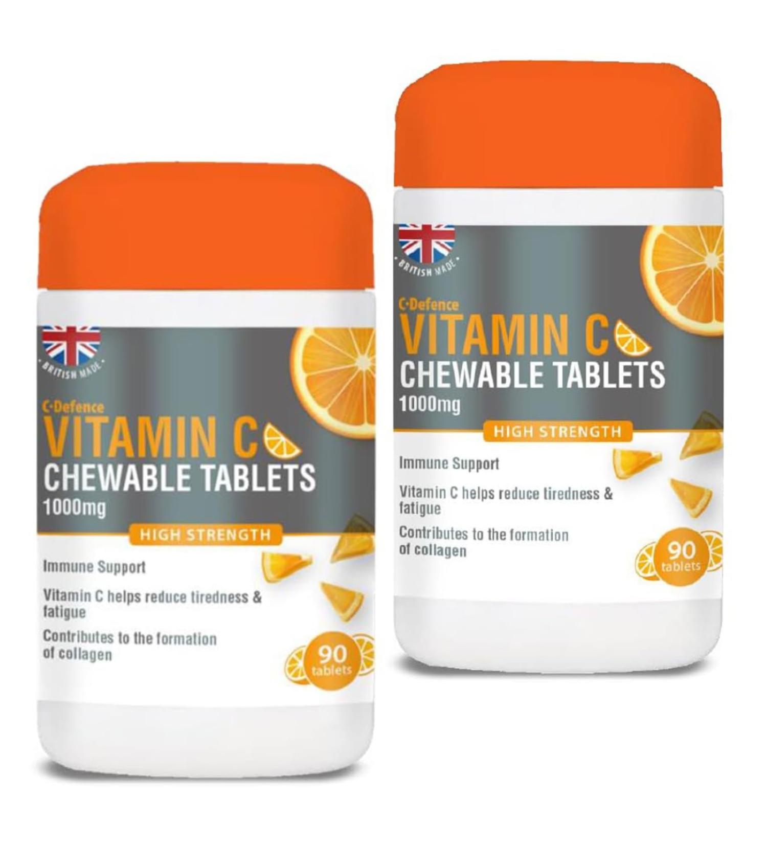 Vitamin C 1000mg Chewable 180 Count - Immune Support & Cold Defense - Reduce Tiredness & Fatigue - Pack of 1 - Buy Online on GoSupps.com