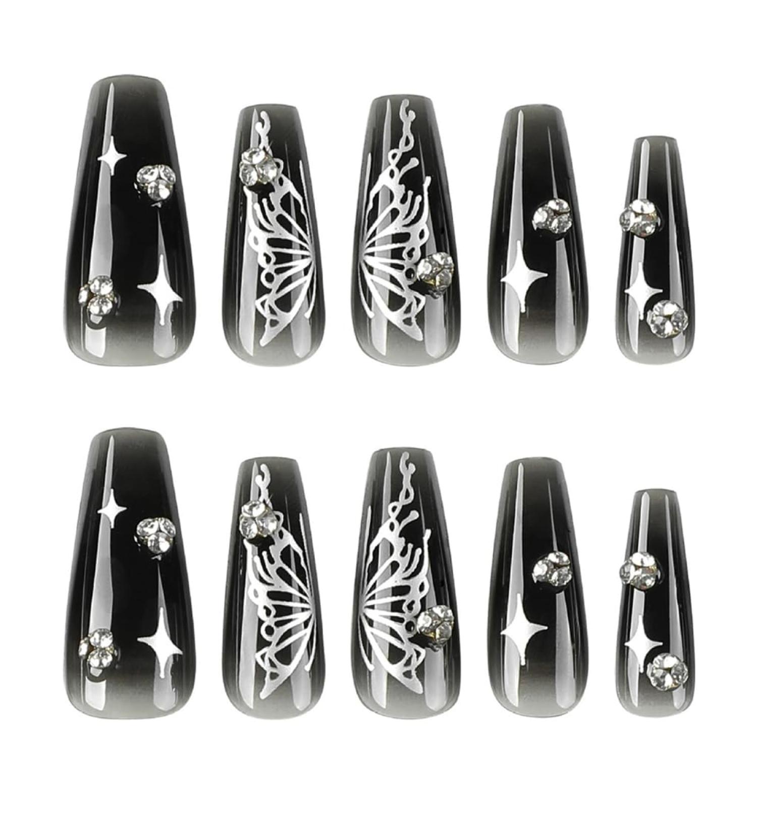 Ruarby False Nails Full Cover Nail Tips Butterfly Press On Nails French Tip False Nails Stick on Nails DIY Manicures Supplis - Buy Online on GoSupps.com