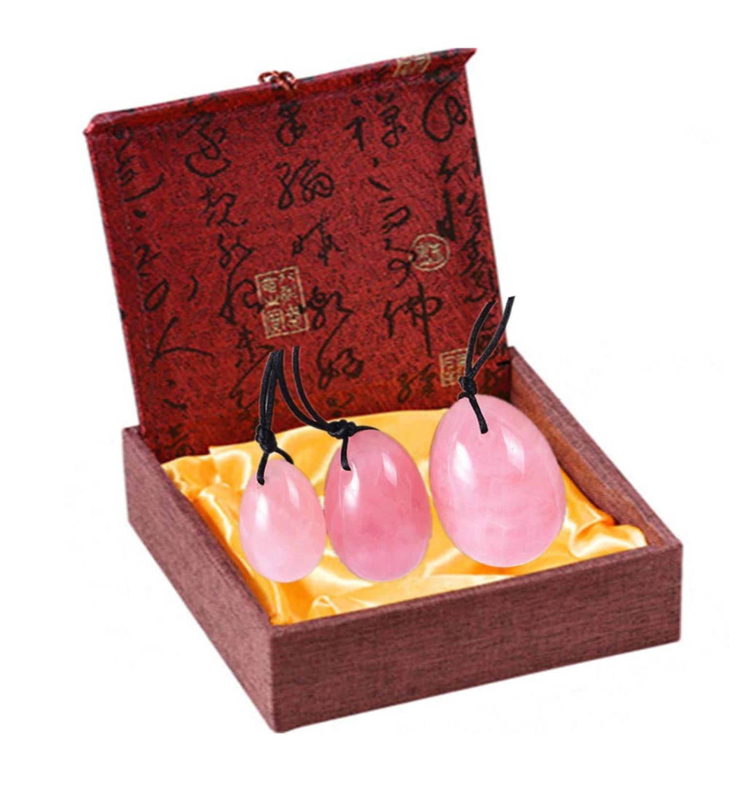 Yoni Egg Set - Rose Quartz & Jade Crystal Gemstones for Vaginal Health Muscle Tightening & Body Massage - Includes Gift Box - Buy Online on GoSupps.com