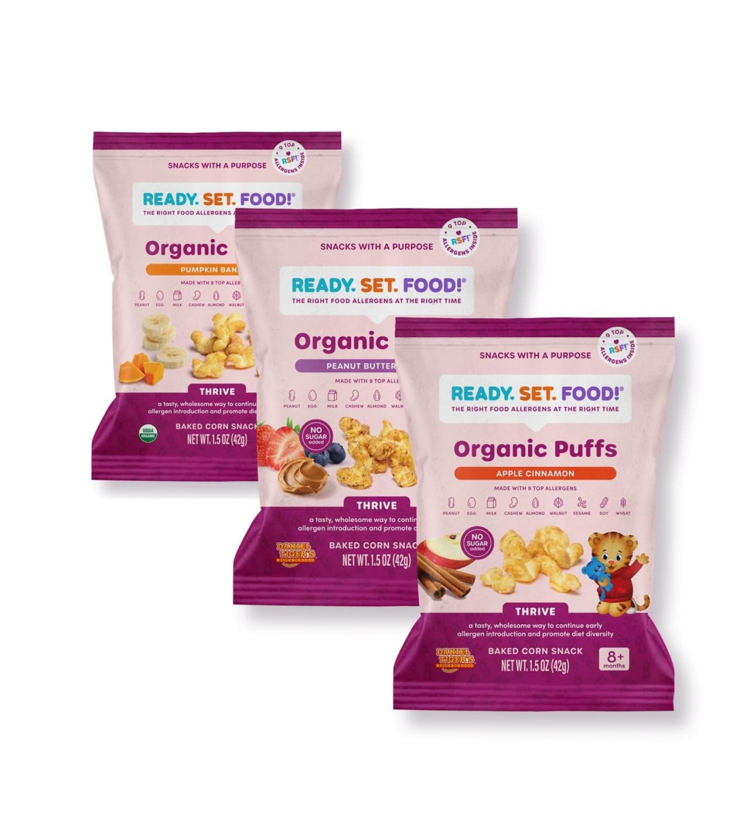 Ready Set Food Organic Puffs Early Allergen Introduction Snack 9 Top Allergens by Ready Set Food - Peanut Butter Berry Apple Cinnamon Pumpkin Banana - Pack Of 3 - Buy Online on GoSupps.com