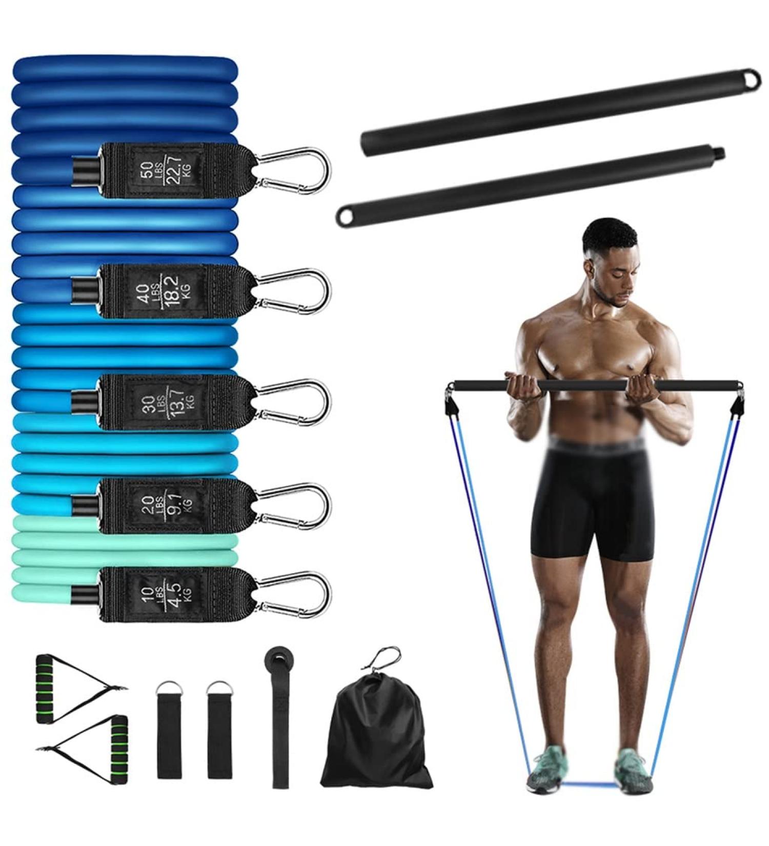 Buy Fitness Resistance Bands - Elastic Rubber Exercise Tube Bands for Strength Training & Pilates - Multicolor Set for Home Workouts - Buy Online on GoSupps.com