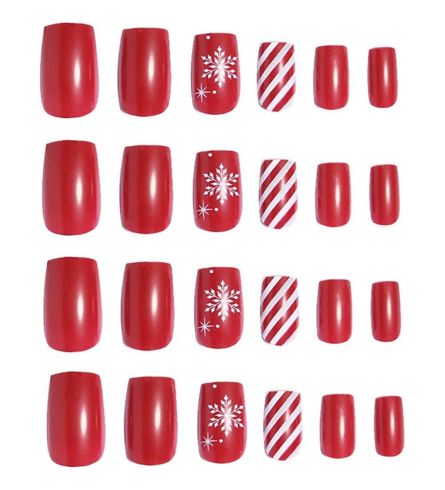 Christmas Press on Nails Red Fake Nails with Snowflake Designs Press on Nails Full Cover False Nail Artificial Finger Nails for Women Girls - Buy Online on GoSupps.com