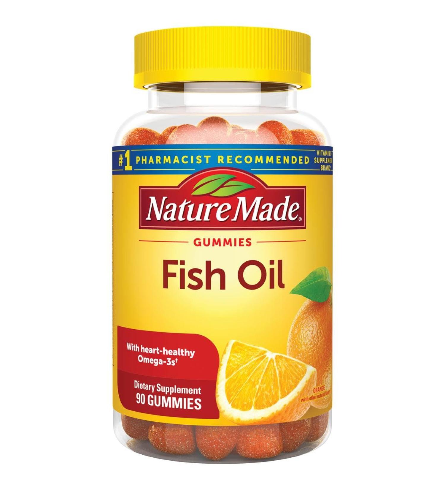 Fish Oil Gummies 90 Softgels with Heart-Healthy Omega 3s 57 mg in Strawberry Lemon & Orange