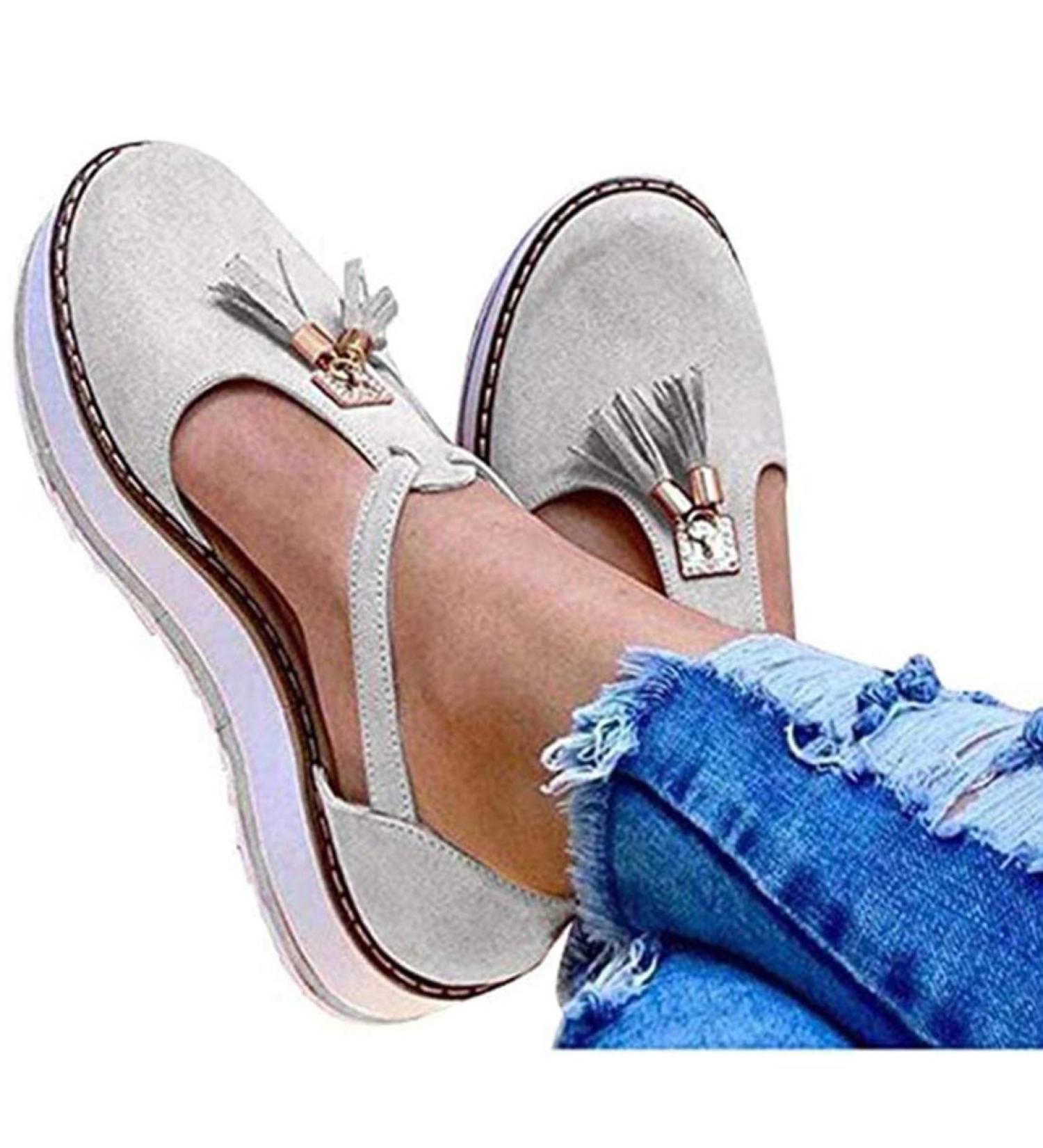 Women's Plateau & Wedge Sandals | Comfortable Fashion Flat Shoes | Tassel & Ankle Strap | Non-Slip Espadrilles for Beach | Gray 43 EU - Buy Online on GoSupps.com