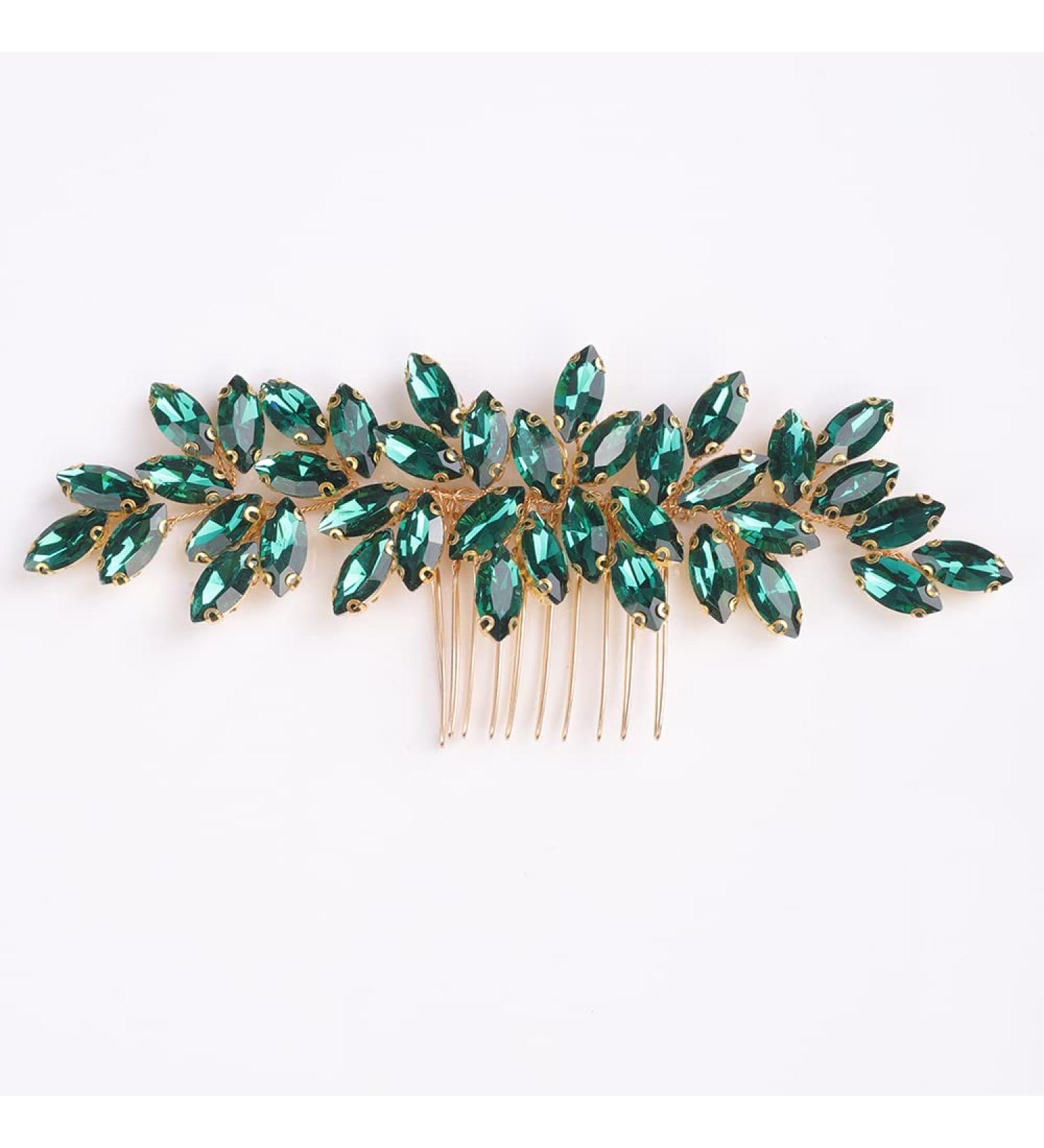 Chargances Bride Green Crystal Hair Comb Wedding Rhinestone Comb Fashion Handmade Hair Accessory Dainty Head Piece for Women Bridesmaid Girls (Green) - Buy Online on GoSupps.com