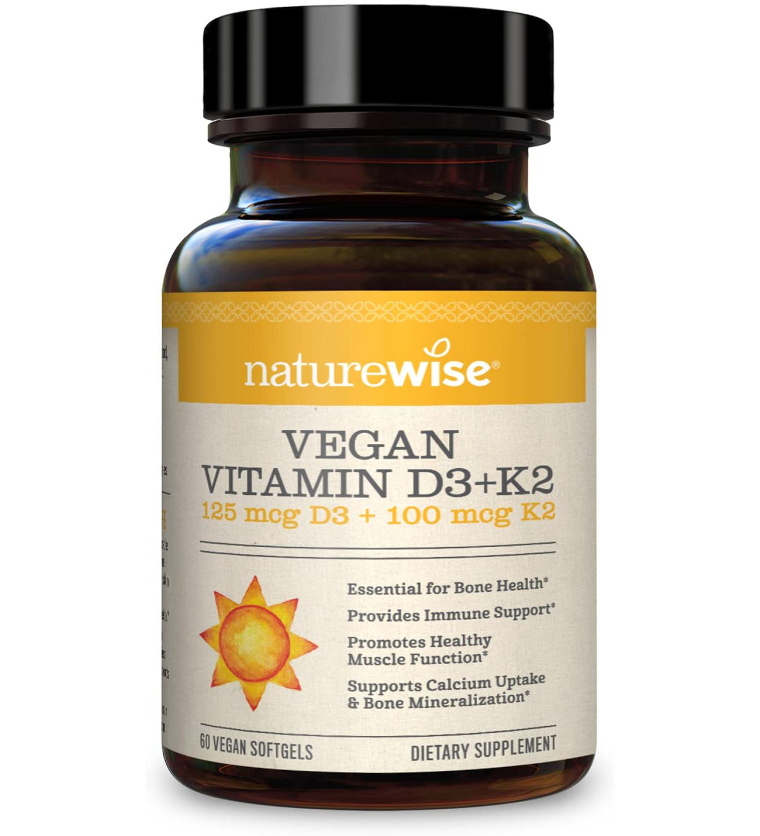 NatureWise Vegan Vitamin D3 5000iu + K2 100mcg for Healthy Muscle Function and Immune Support - Non-GMO, Gluten Free - Buy Online on GoSupps.com