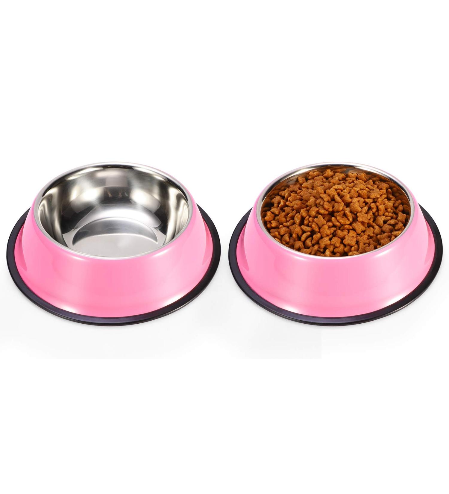 Podinor Stainless Steel Dog Bowls - Non-Slip Stackable Pet Dishes (2 Pack) - Pink - Small/Medium/Large Dogs - 1.5 Cup/12 oz each - Buy Online on GoSupps.com