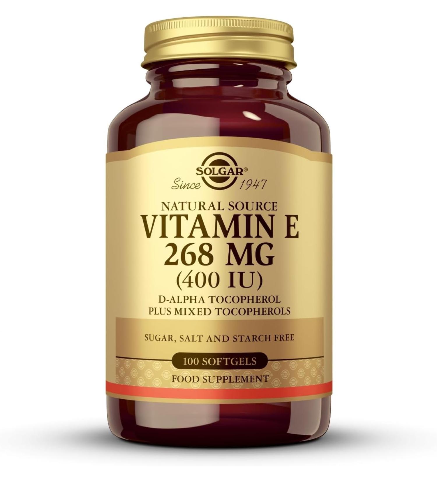 Solgar - Natural Source Vitamin E 268 Milligram (400 IU) Softgels - Pack of 100 - Protects Cells from Oxidative Stress - Immune Support - Gluten Free - Buy Online on GoSupps.com