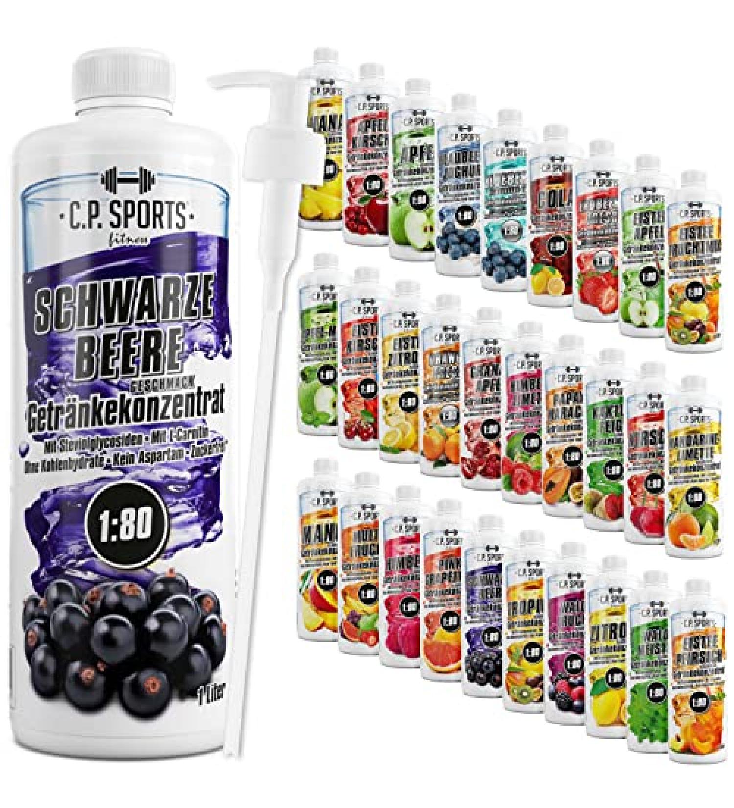 C.P.Sports Sugar-Free Blackberry Beverage Syrup - 1L Sports Drink Concentrate with Vitamins & Pump Dispenser - International Shipping Available - Buy Online on GoSupps.com
