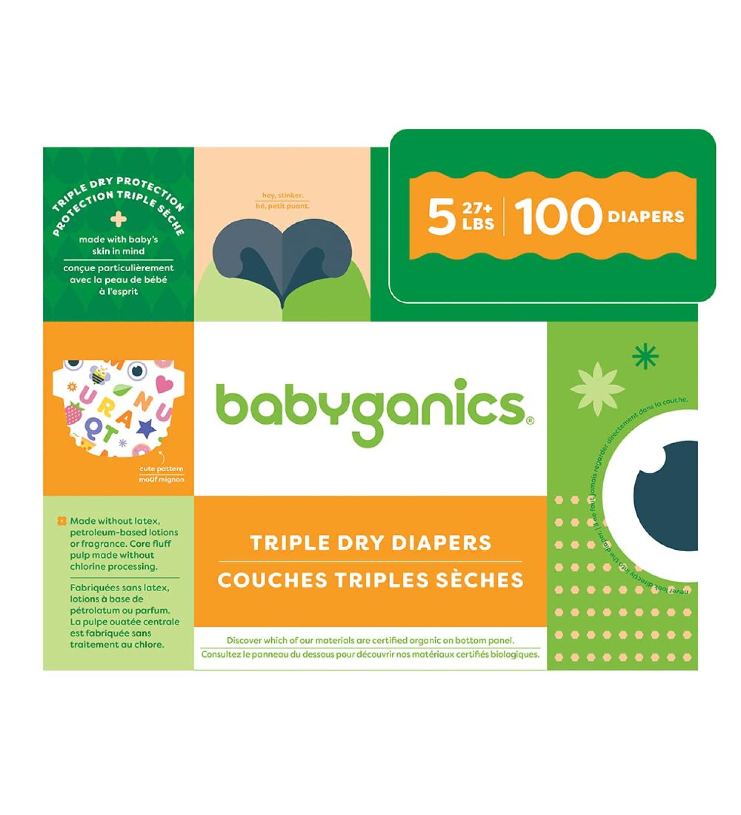 Babyganics Size 5 Diapers - 100 Count | Absorbent, Breathable, Triple Dry Protection - Buy Online on GoSupps.com