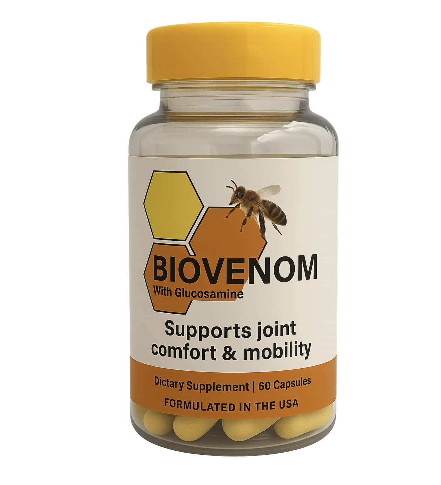 Bee Venom Bio Venom Apitoxin Natural Extract Supplement | 60 Capsules | 1 Bottle | Support for Joint Mobility Circulation & Wellness | Dietary Supplement