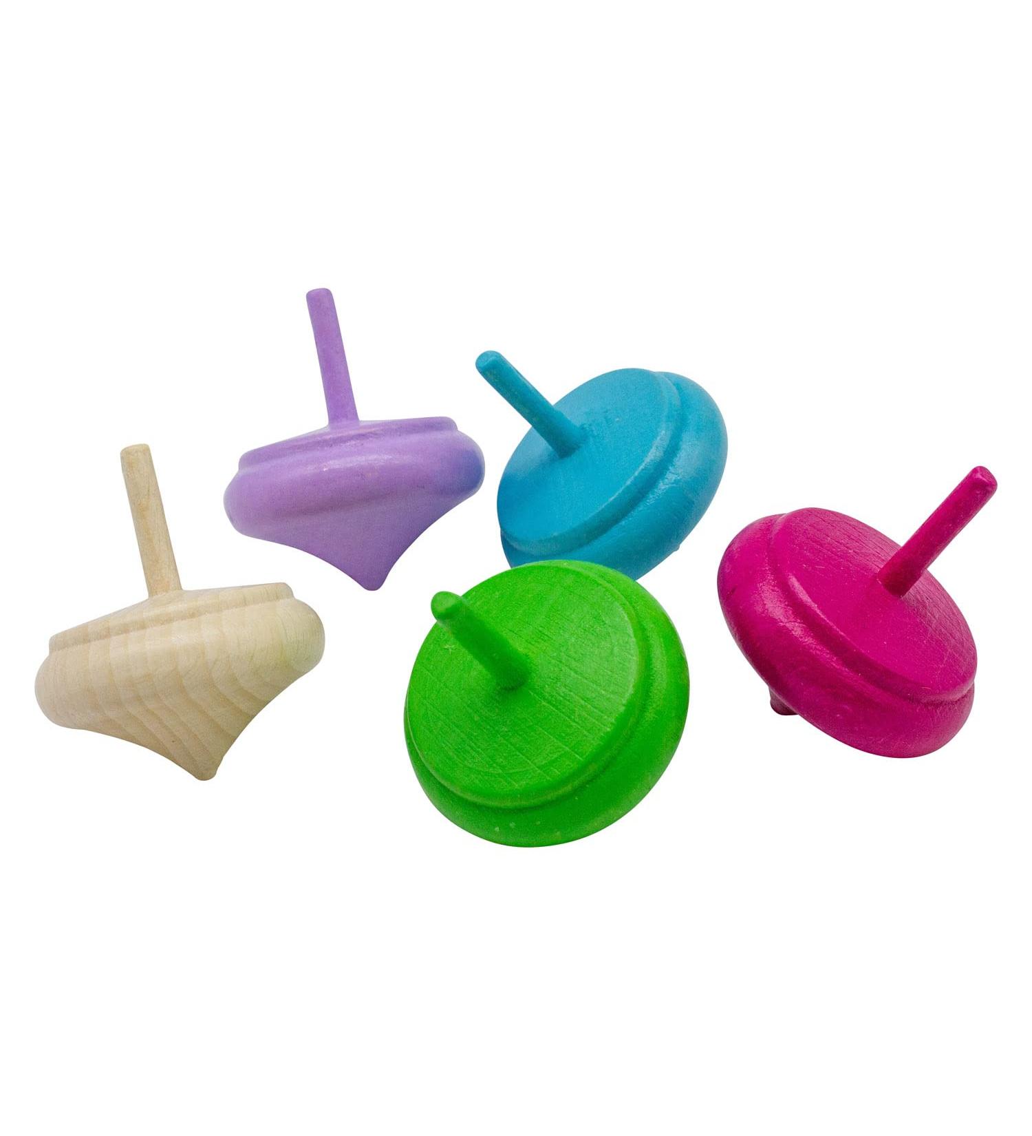 GICO wooden spinning top in onion shape - children's wooden spinning top set with 4 pastel-colored 1 natural-colored - 6474