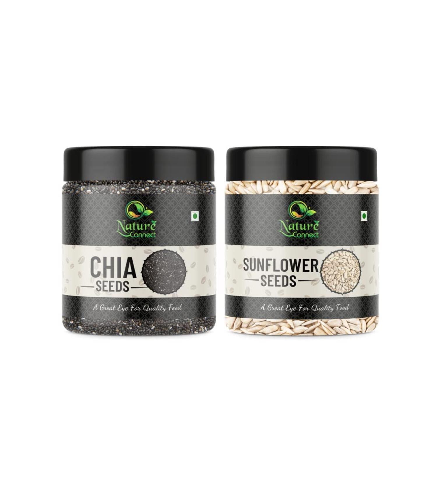 Nature Connect Raw Chia Seeds - 250 gm and Raw Sunflower Seeds - 250 gm (500 gm Pack of 2)_Packing May Vary - Buy Online on GoSupps.com