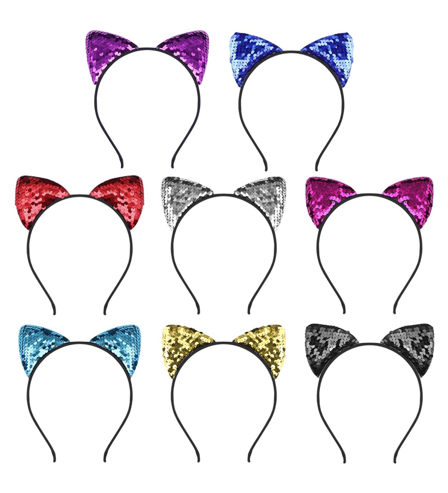 FRCOLOR 8 Pieces Sequin Cat Ears Headbands Reversible Shiny Sequin Hair Hoops Bling Hairband Hair Accessories for Women Girls - Buy Online on GoSupps.com