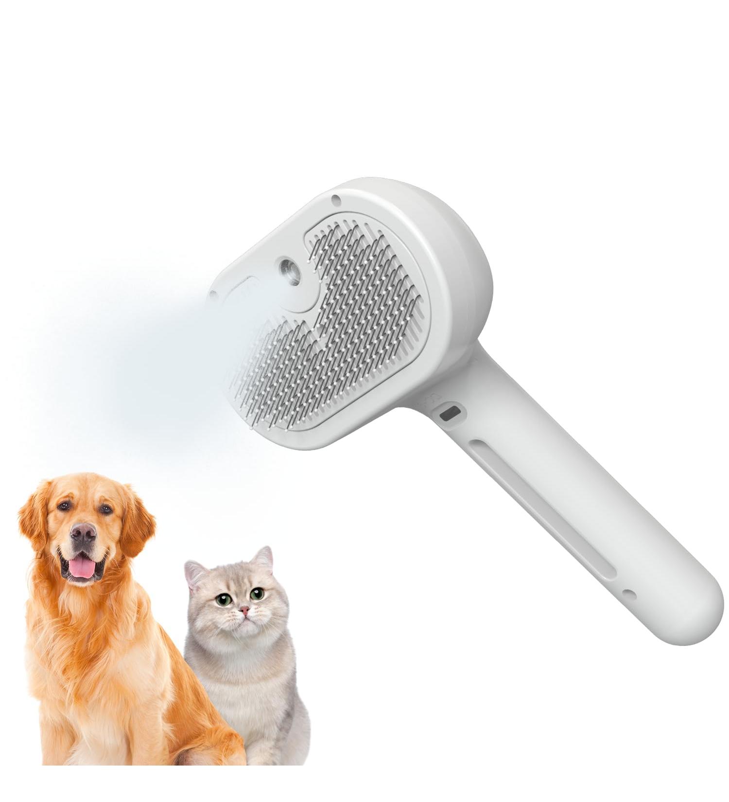 Sichy Self-Cleaning Spray Cat Brush for Long and Short-Haired Cats | Grooming, Hair Removal, and Static Control | White - Buy Online on GoSupps.com