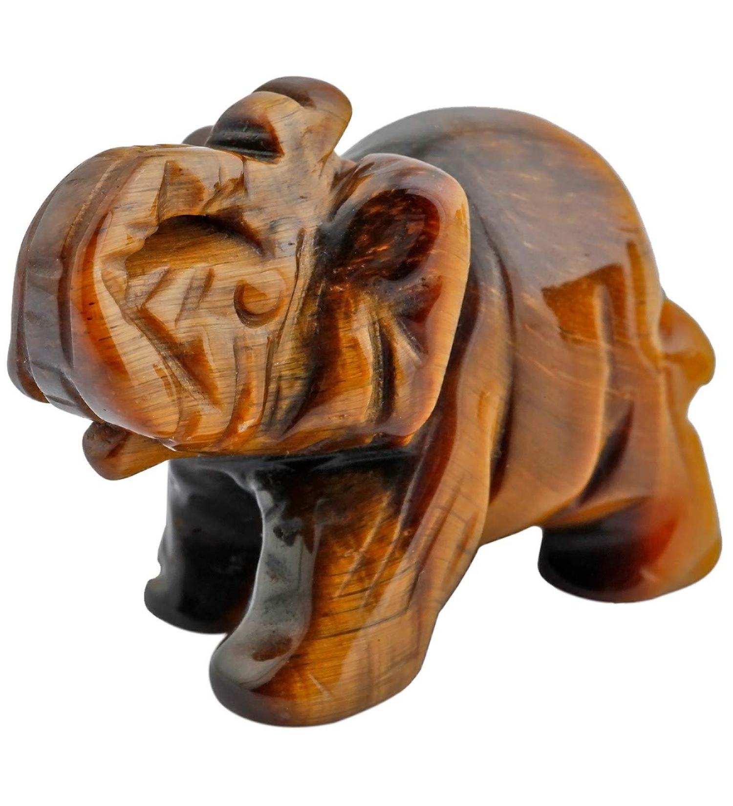Nupuyai Brown Tiger Eye Elephant Figure - Gemstone Crystal Lucky Charm for Healing & Feng Shui Decoration - Buy Online on GoSupps.com