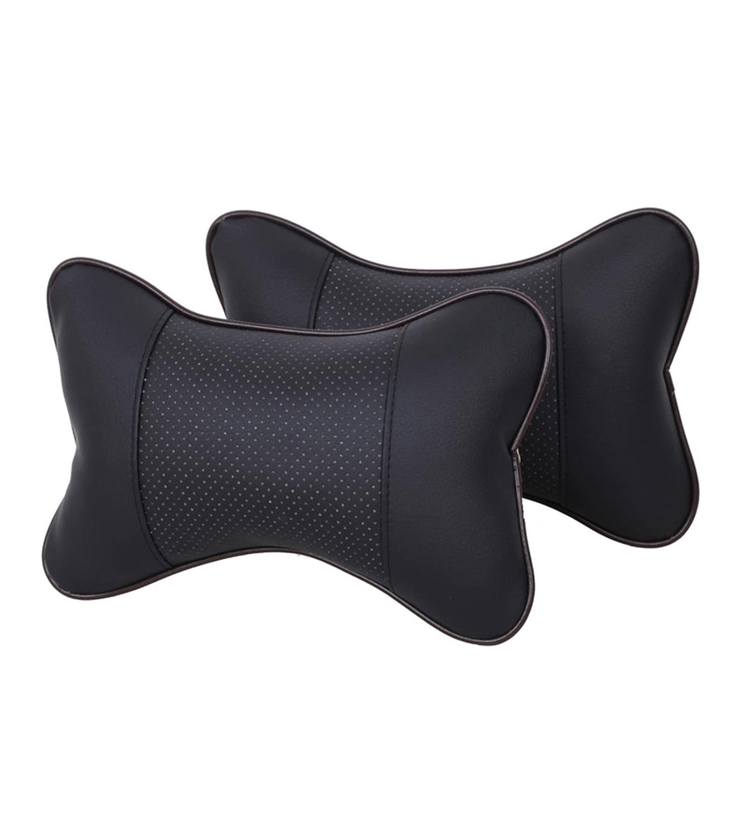 Memory Foam Car Seat Headrest Pillow - Black Leather Neck Support (2 PCs) | Comfortable Auto Neck Rest Cushion - Buy Online on GoSupps.com