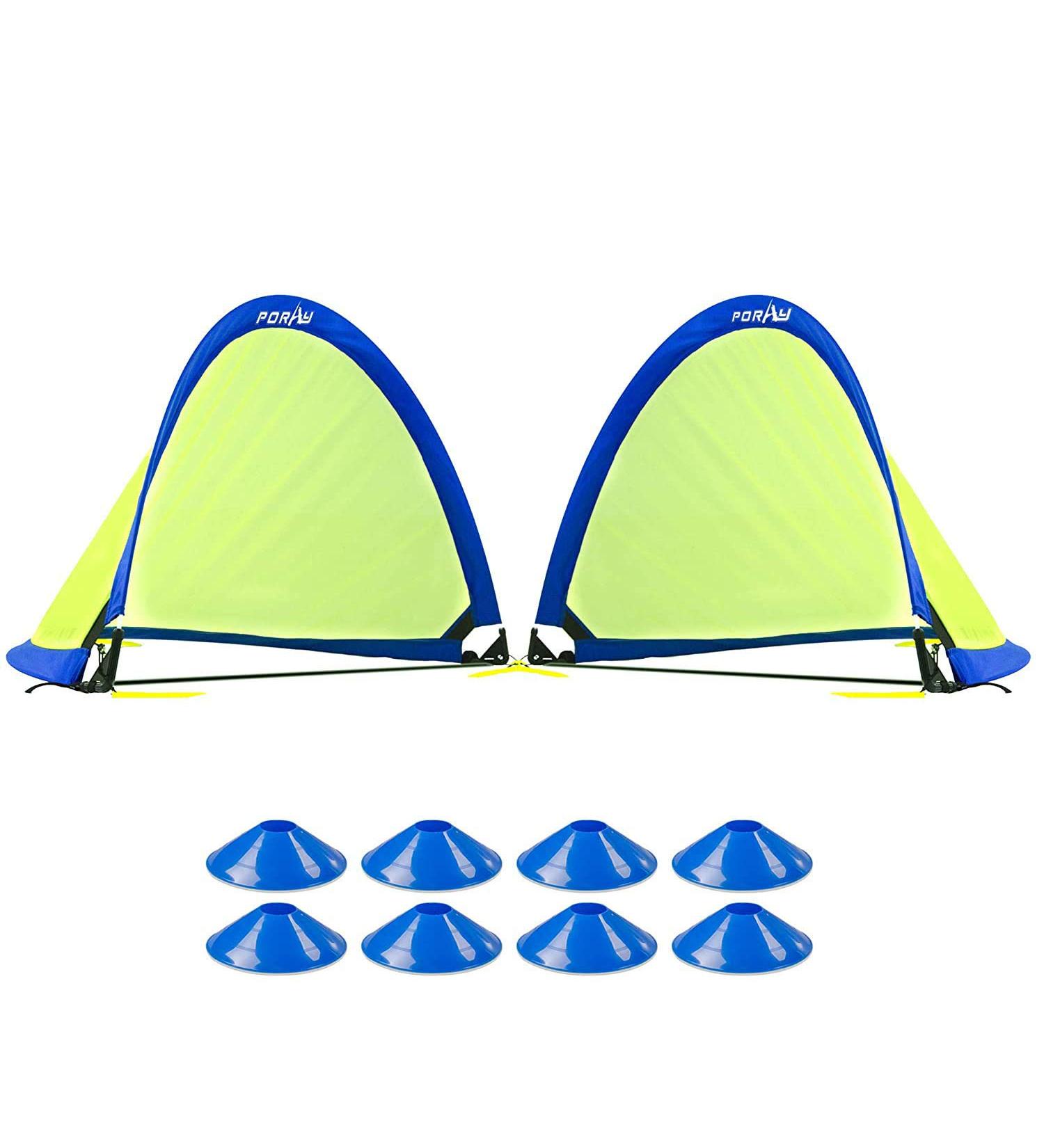 porayhut Pop up Soccer Net Set of 2 - Portable 210D Oxford Goal for Kids with 8 Field Marker Cones and Stakes - 2.5FT Blue Goal for Backyard and Soccer Training - Buy Online on GoSupps.com
