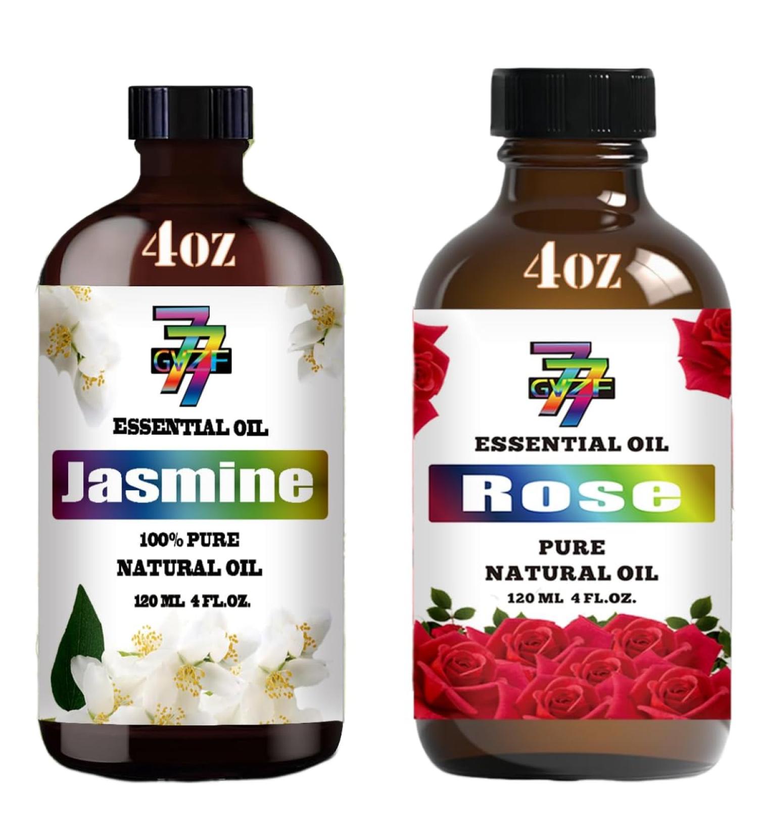 GV77ZF Essential Oil Two 4 Fl Oz (120Ml) Set - Pure Natural Rose Oil and Jasmine Essential Oil for Diffuser Humidifier Skin Care Home Fragrance Bath Hair Care Cleansing Massage Yoga DIY So - Buy Online on GoSupps.com