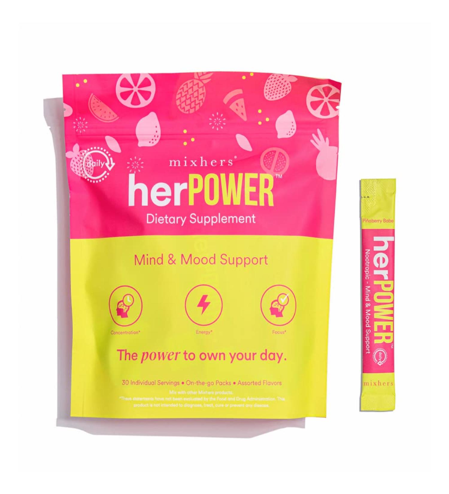 Mixhers Herpower Energy Drink Powder | Focus Supplement | Caffeine Free | 30 Drink Packets | Variety Pack - 30-Pack - Buy Online on GoSupps.com