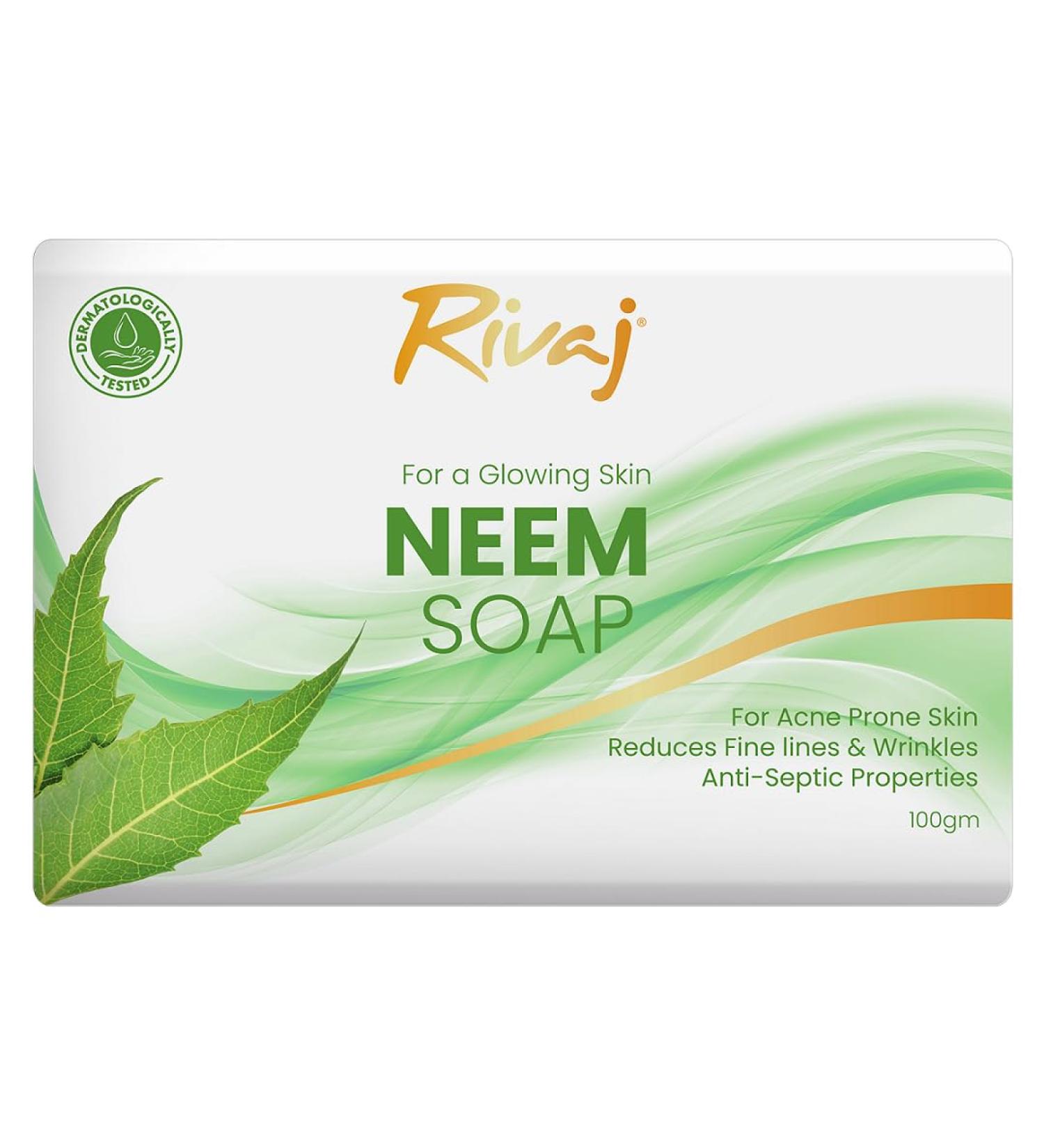 Rivaj Neem Soap 100g. made with Natural extracts that purifies & cleanses your skin. Its anti-bacterial nature kills all the germs making the skin healthy & acne free. - Buy Online on GoSupps.com