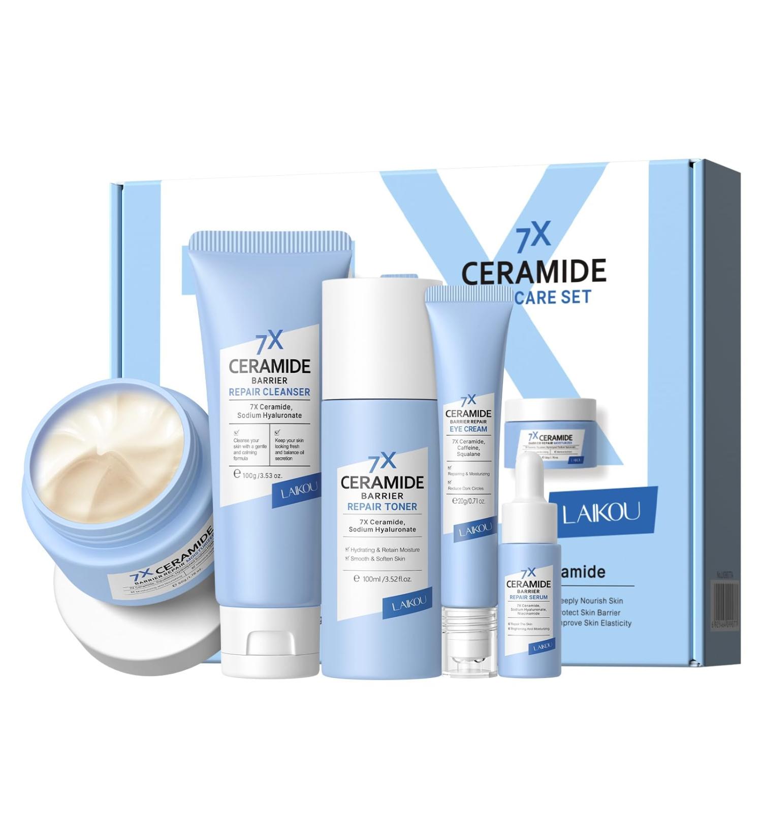 Ceramide 7-Pack Ceramide Skin Barrier Repair Kit to Strengthen Damaged Skin | Women's Daily Cleansing & Skin Care for Dryness Fine Lines & Texture - Buy Online on GoSupps.com