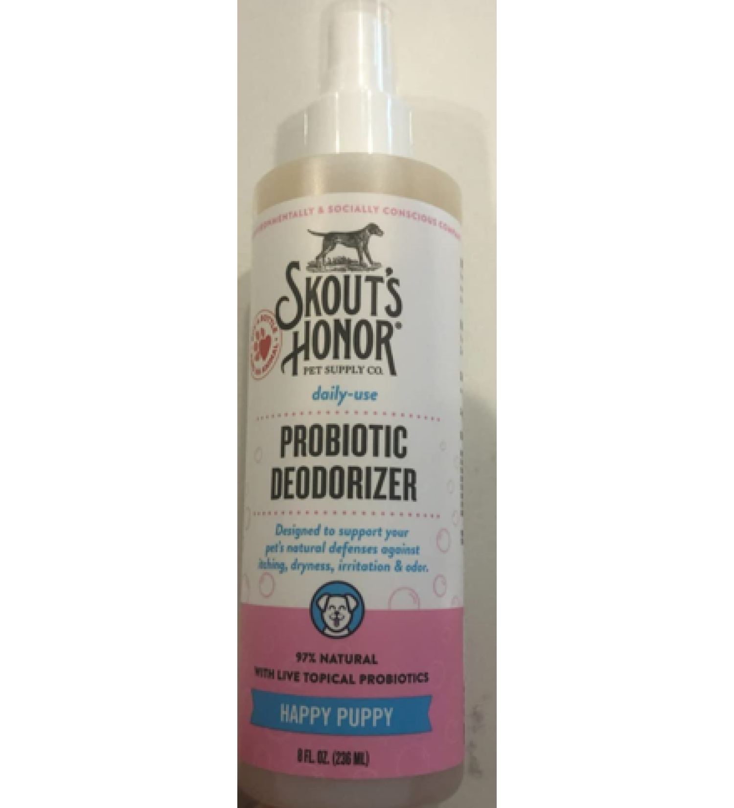  Probiotic Deodorizer 8 fl. oz. - Hydrates and Deodorizes Fur, Supports Pets Natural Defenses, PH-Balanced and Sulfate Free - Avocado Oil (Happy Puppy)