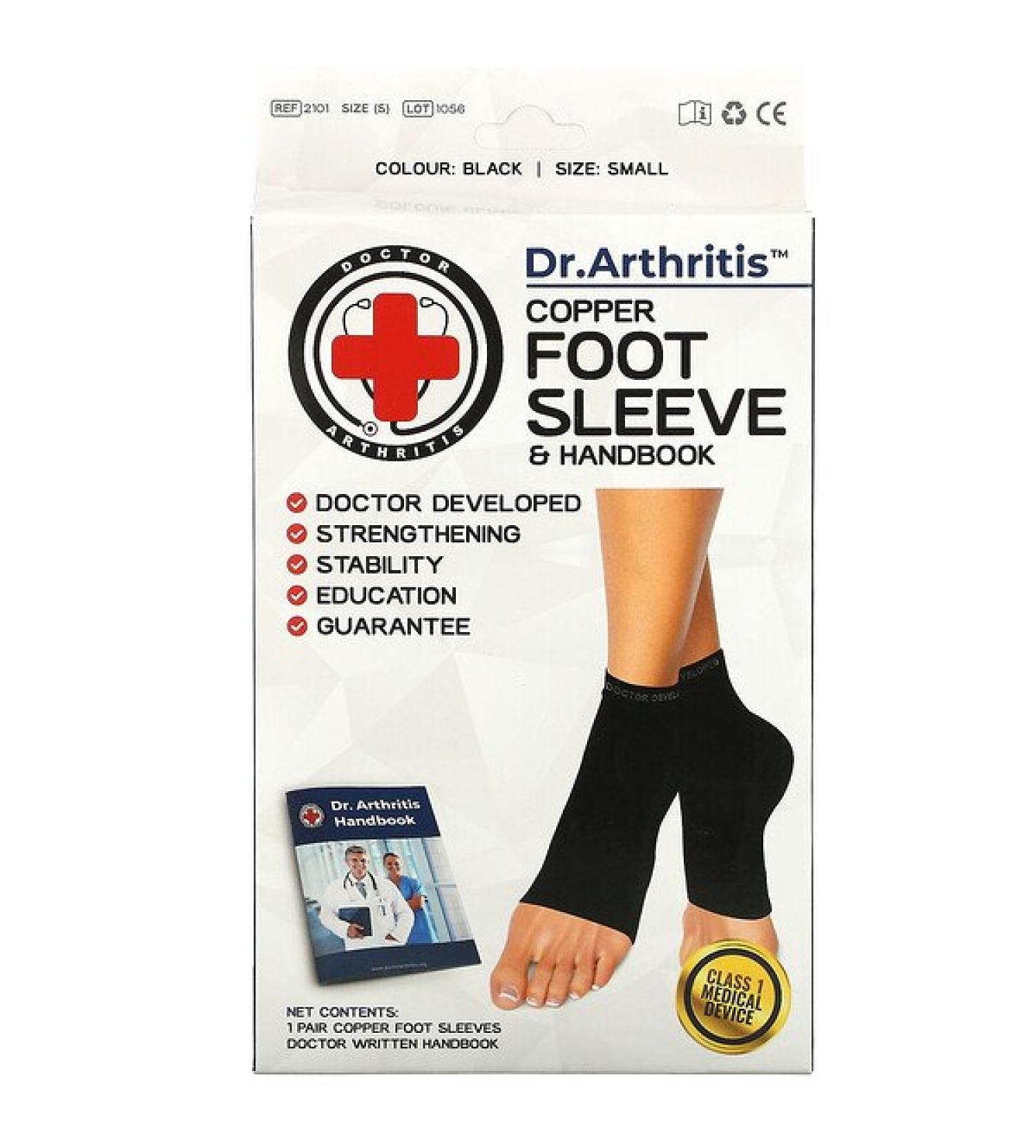 Doctor Arthritis Copper Foot Sleeve & Handbook - Small Black - 1 Pair for Pain Relief - Buy Online on GoSupps.com