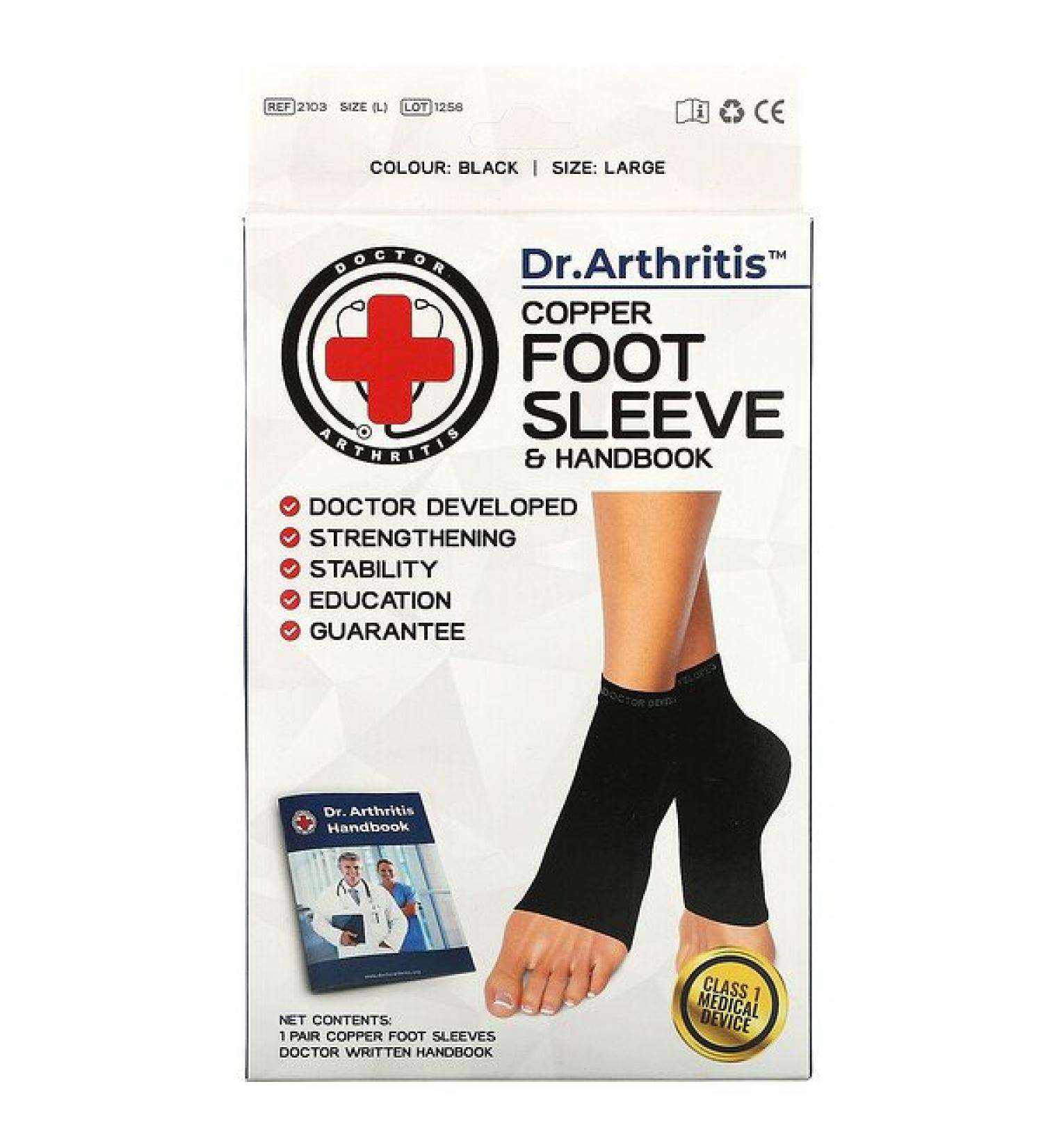 Doctor Arthritis Copper Foot Sleeve - Large Black (1 Pair) | Pain Relief & Support - Buy Online on GoSupps.com