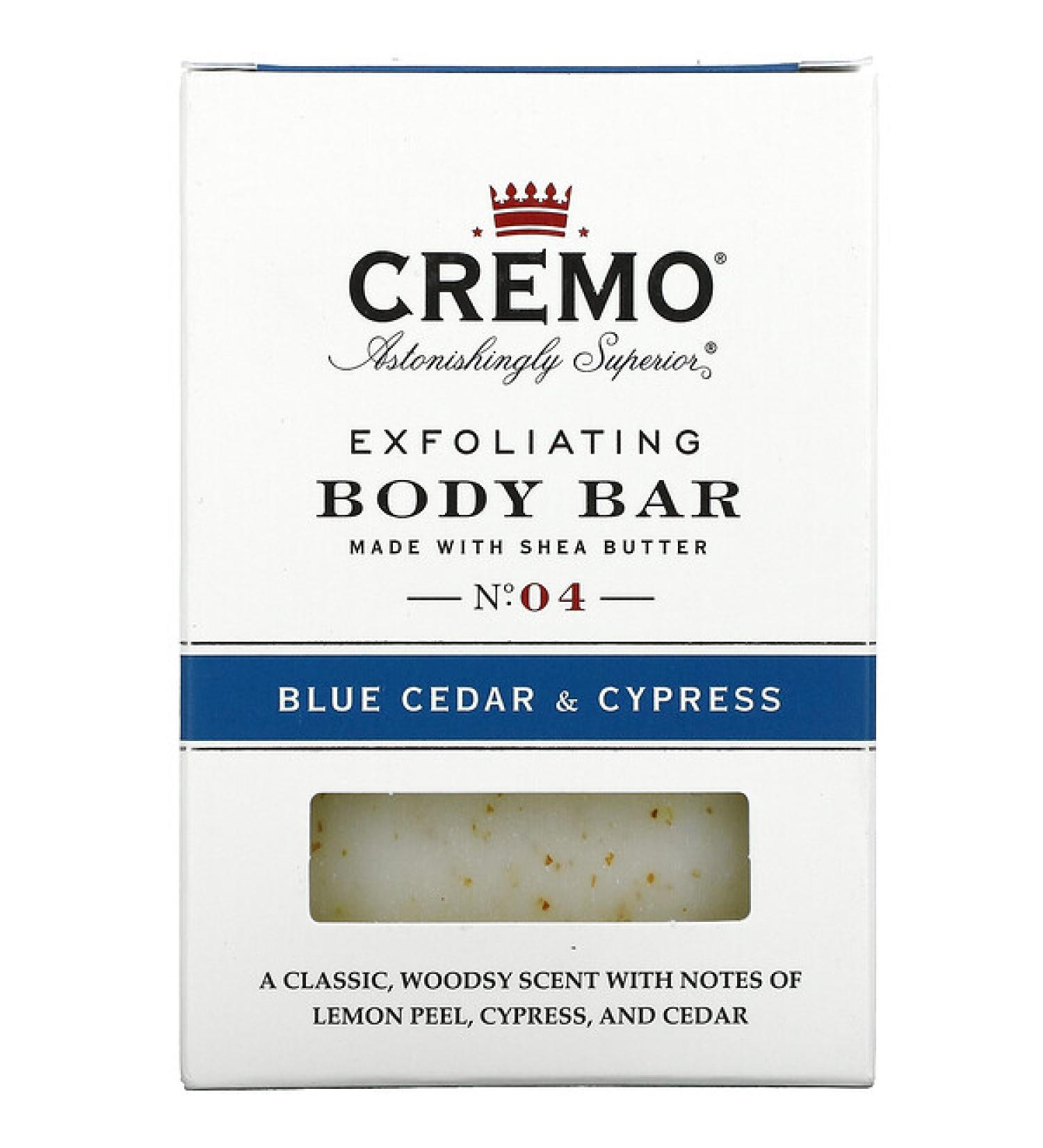 Cremo Exfoliating Body Bar No. 4 - Blue Cedar & Cypress 6 oz | Gentle Scrub & Refreshing Clean - Buy Online on GoSupps.com