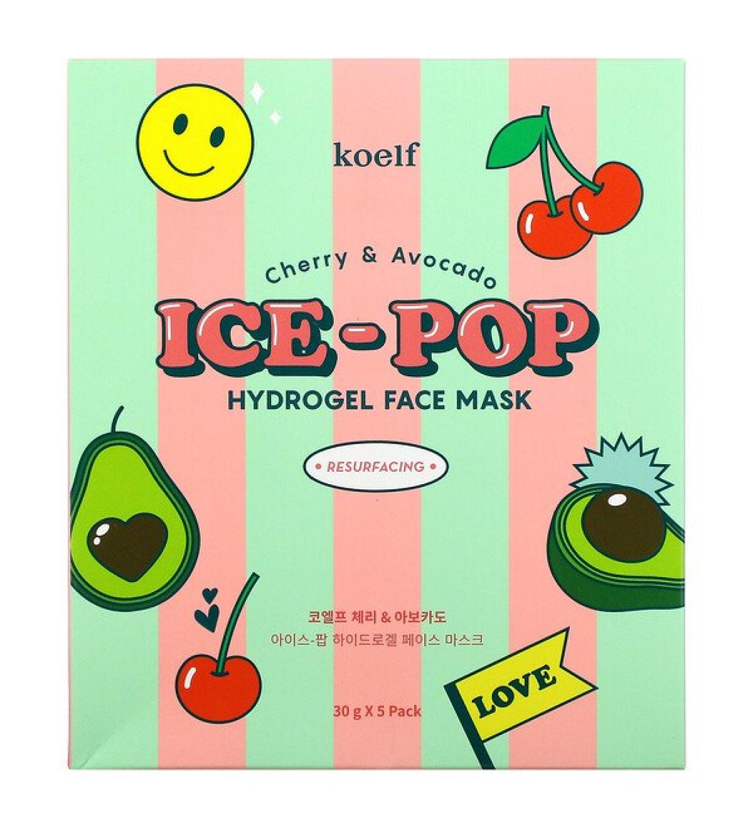 Koelf Ice-Pop Hydrogel Face Mask - Cherry & Avocado, 5 Sheets (30g Each) | Hydrating Skincare - Buy Online on GoSupps.com