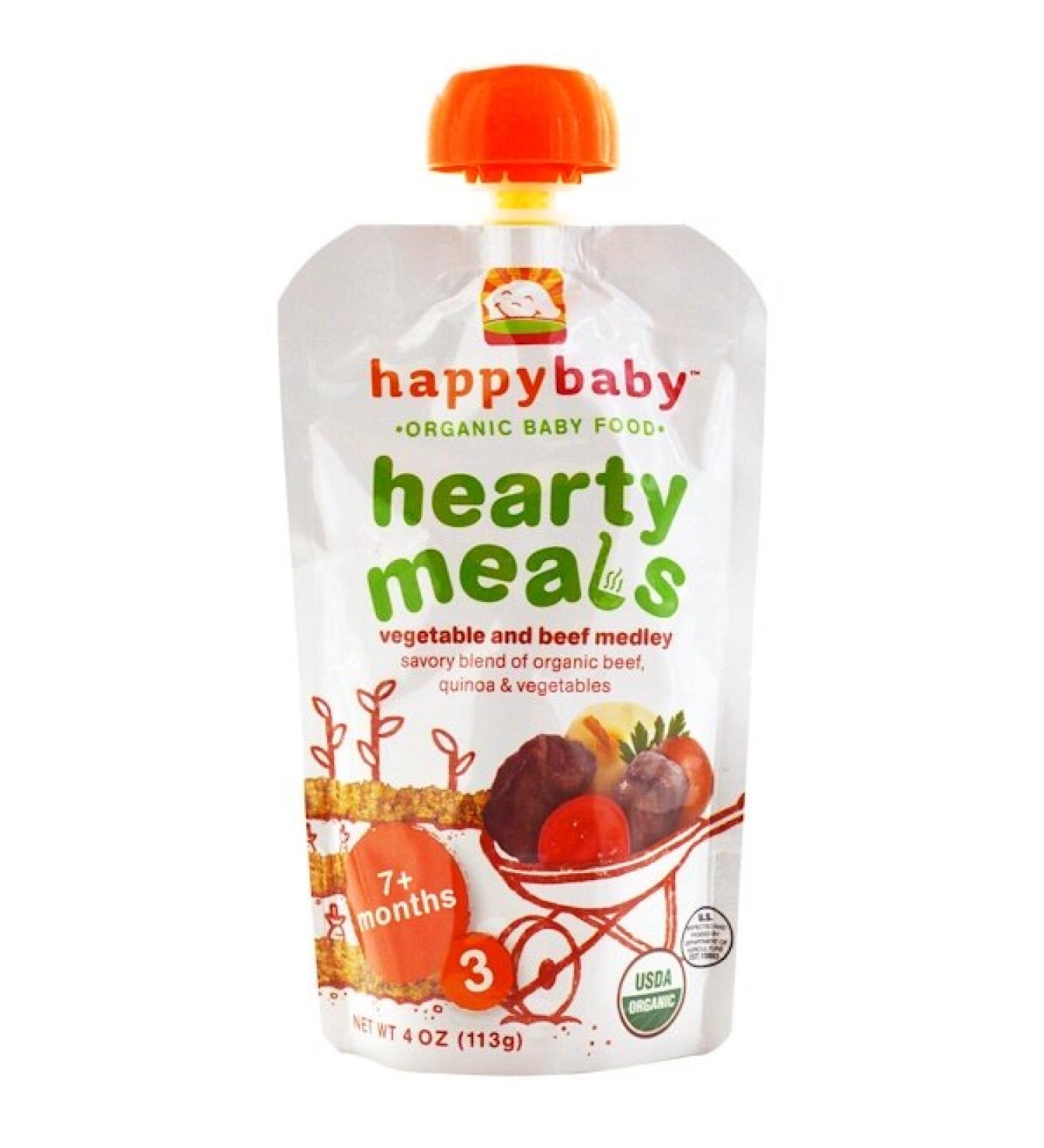 Happy Family Organics Organic Baby Food Hearty Meals Vegetable and Beef Medley 7+ Months Stage 3 4 oz (113 g)