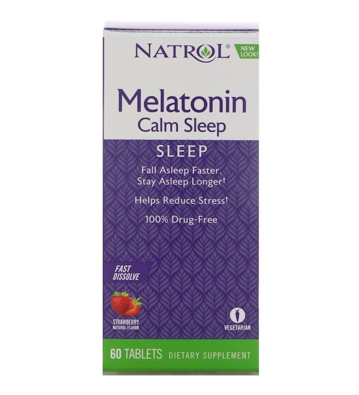 Natrol Melatonin Calm Sleep Fast Dissolve Strawberry Flavor 60 Tablets