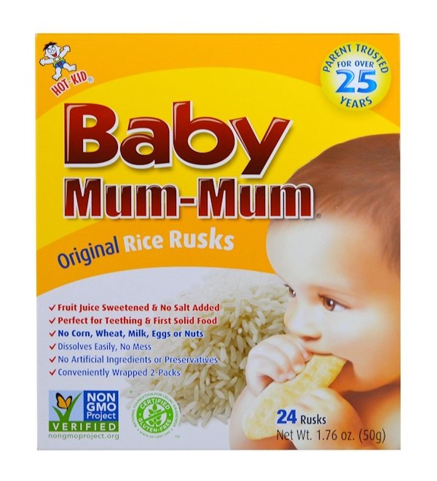 Hot Kid Baby Mum-Mum Original Rice Rusks - 24 Pack (1.76 oz Each) | Healthy Baby Snack - Buy Online on GoSupps.com