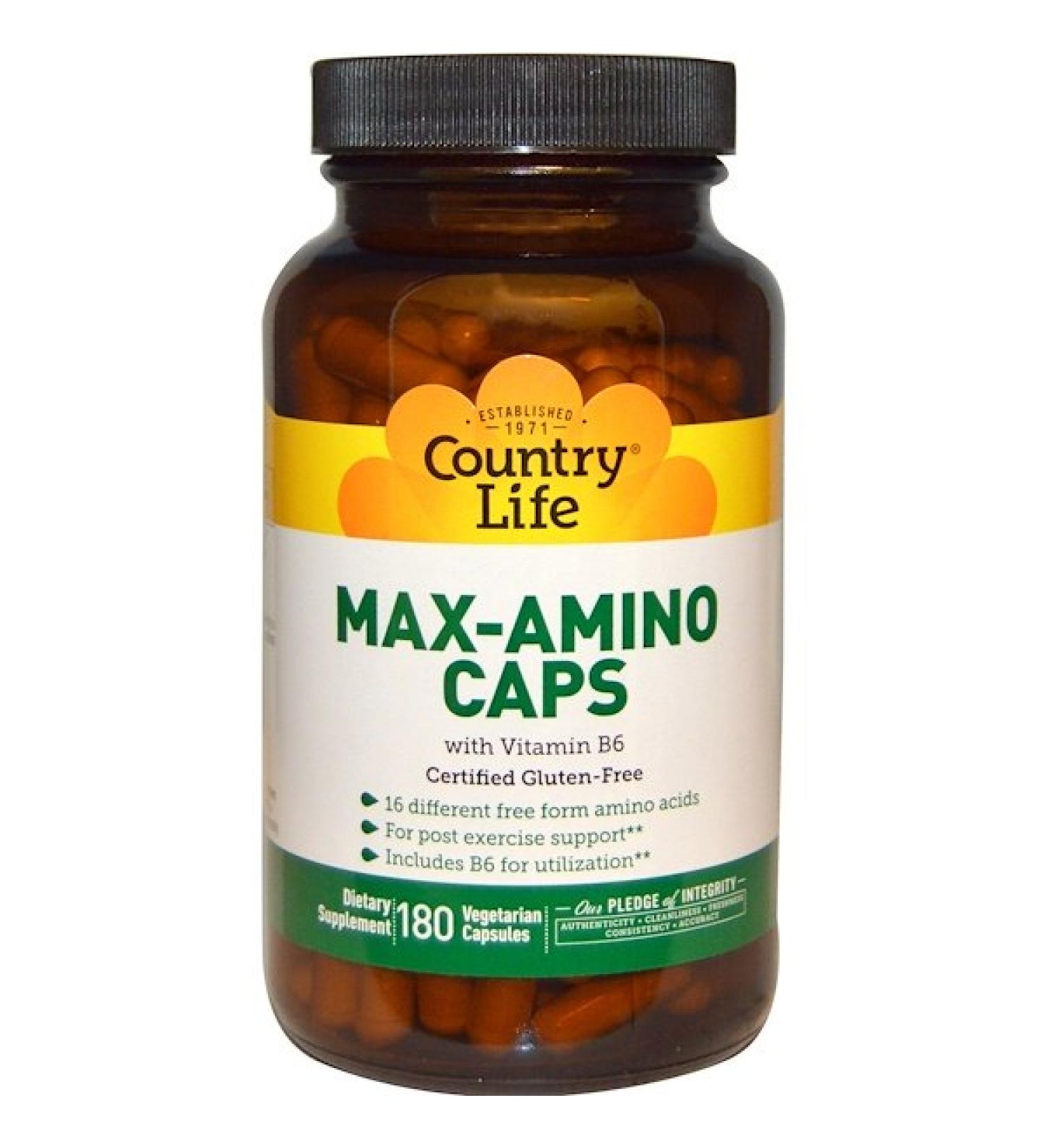 Country Life Max-Amino Caps with Vitamin B-6 180 Vegetarian Capsules