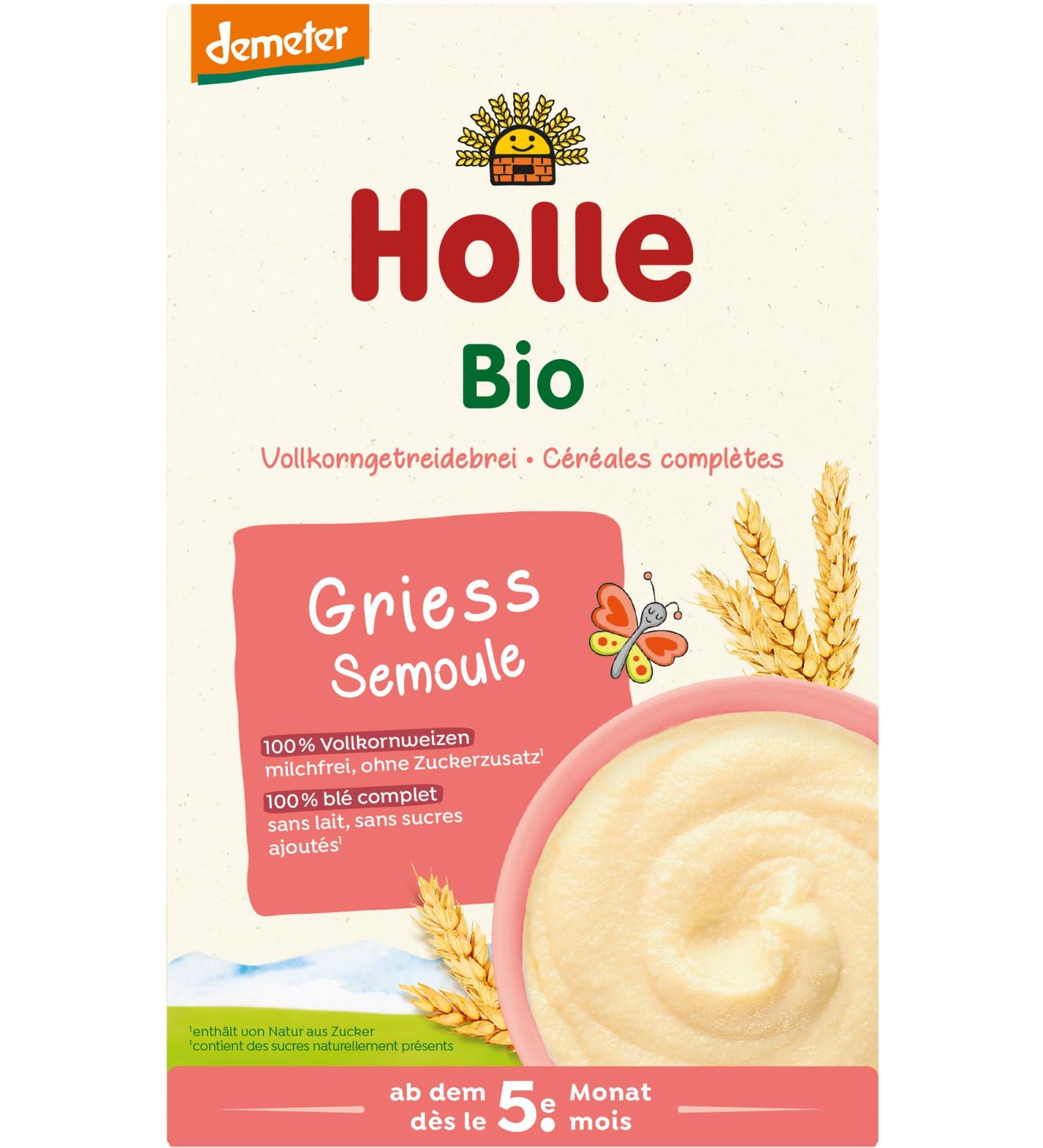 Holle Organic Whole Grain Porridge Semolina (2 x 250 gr) 250 g (pack of 2)